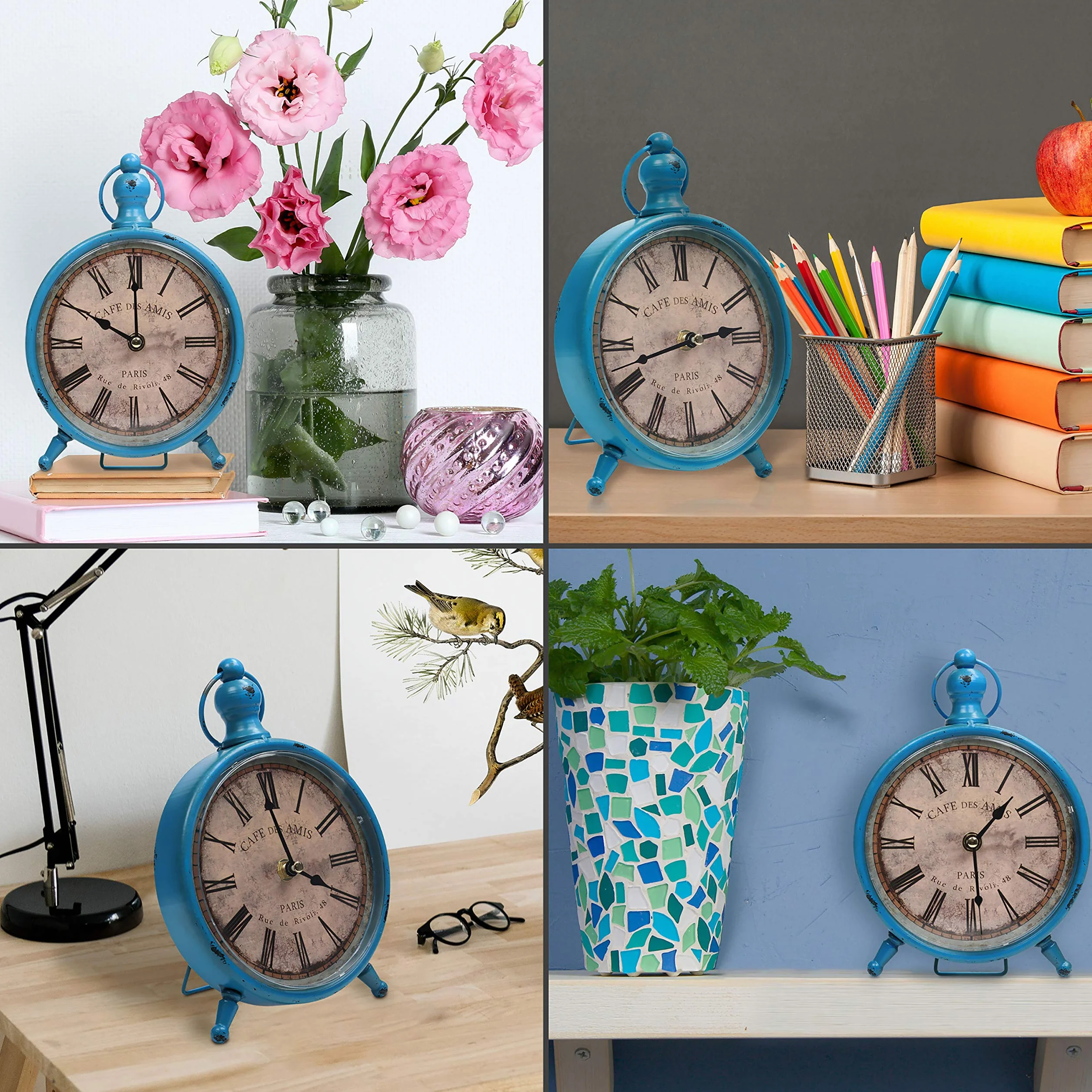 BELLE VOUS Horloge Vintage de Bureau Silencieuse 23 x 15 cm 24H Analogique à Piles