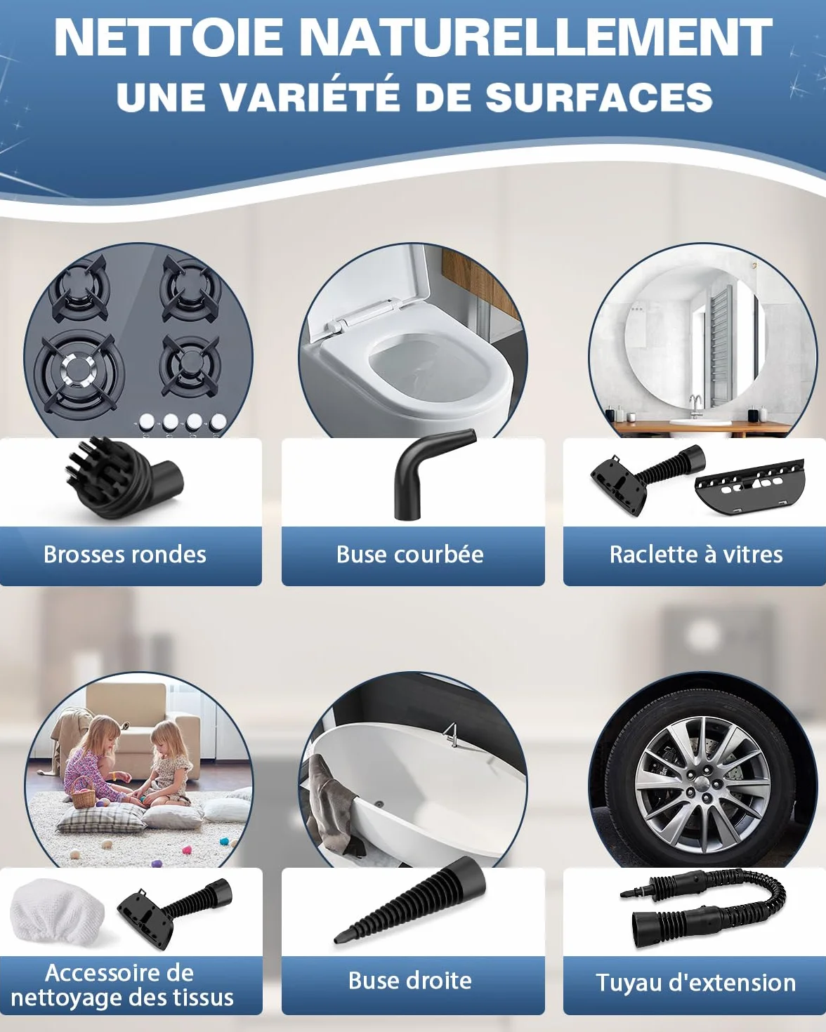 KLONA Nettoyeur à vapeur portatif multi-usage avec 10 accessoires