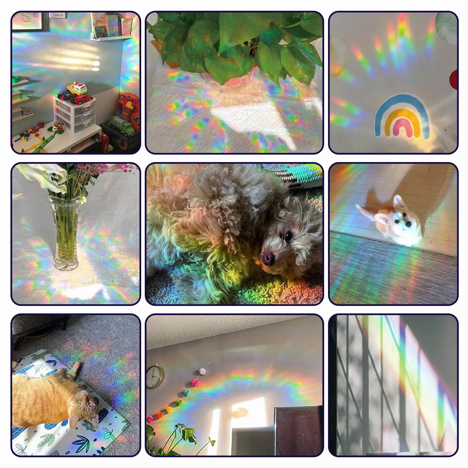 Suncatcher Sticker 39 pièces – Film Fenetre Arc-en-Ciel Effet Prisme Anti Collision Oiseaux Décoration Autocollants Décoratifs