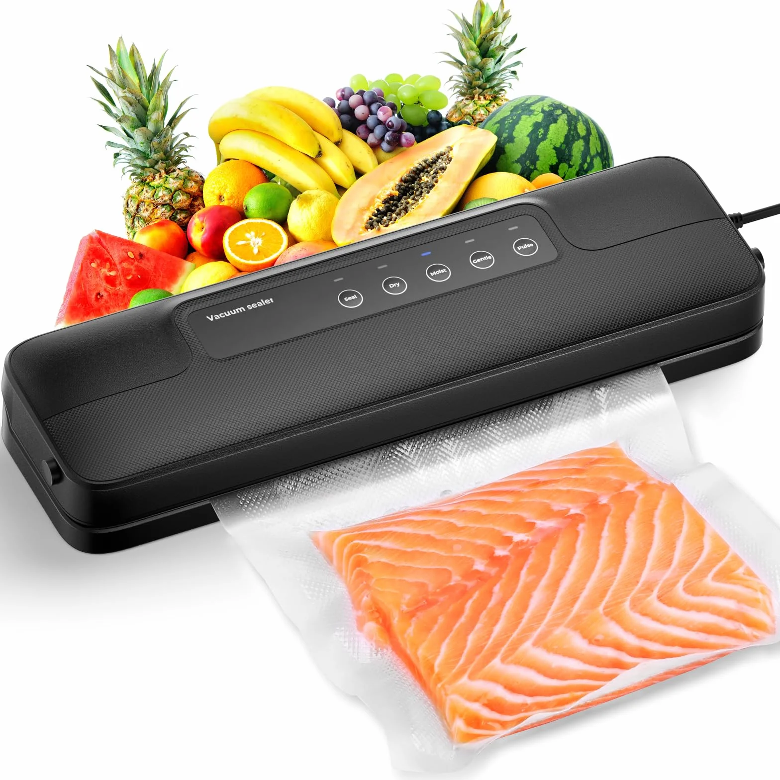 Machine Sous Vide Alimentaire 5 en 1, Appareil Sous Vide avec Mode Sec et Humide, 10 Sacs Inclus, Noir