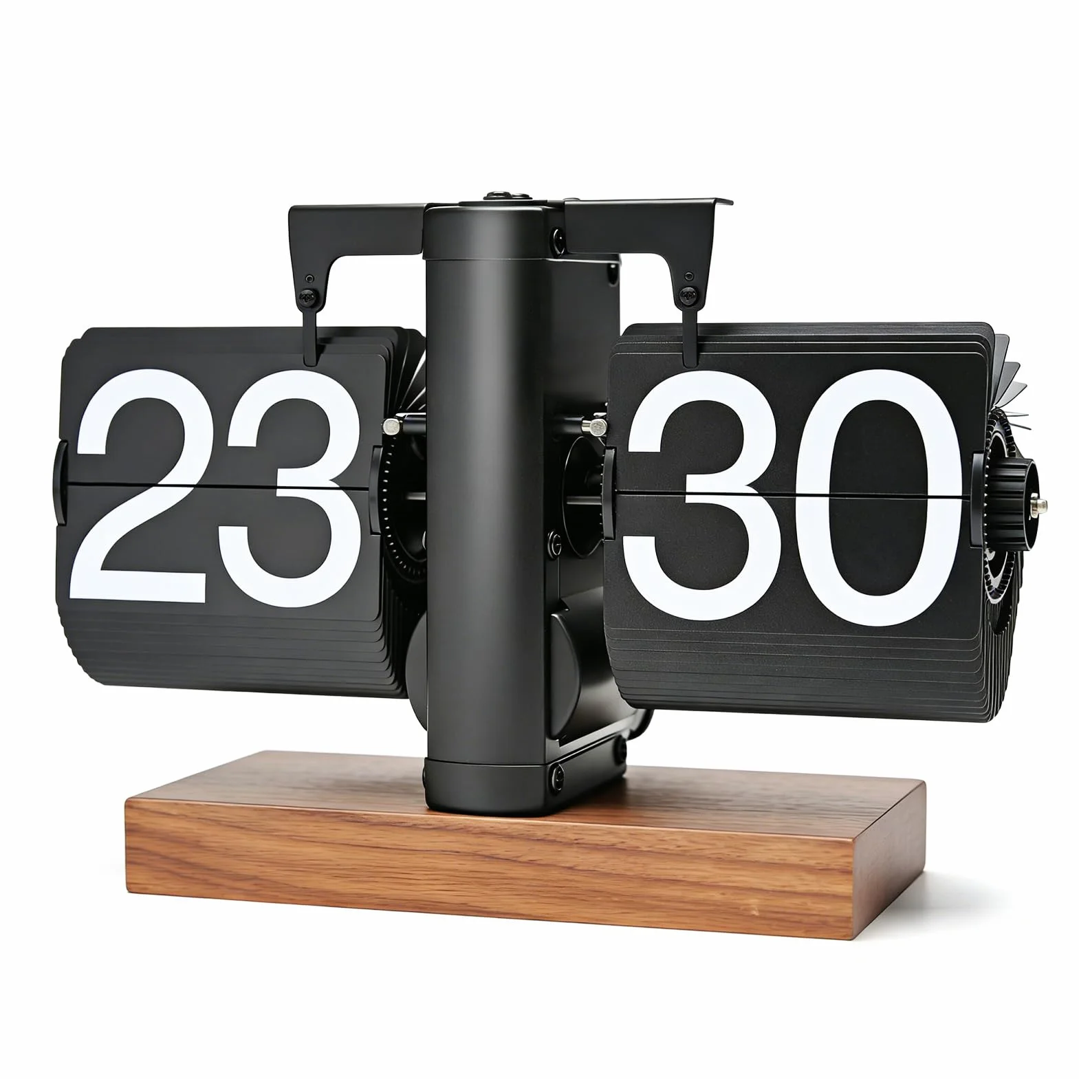 Horloge Flip Flap Retro Vintage Table Flip-Horloge 24 Heures Retro-Flip-Down Gros Chiffres Base Bois Blanc
