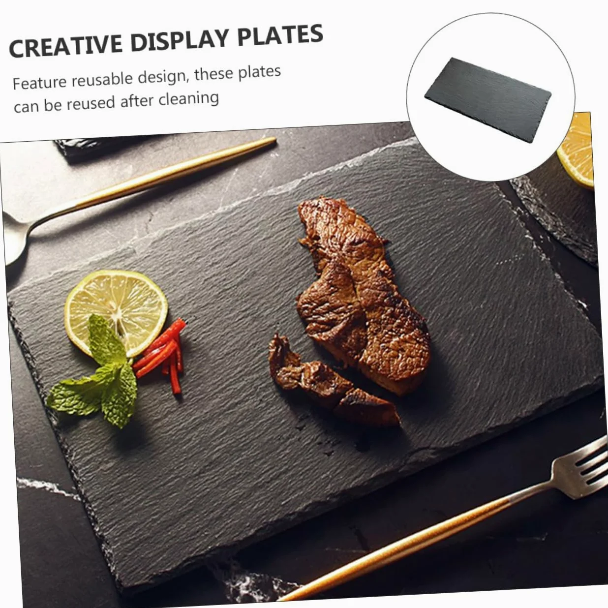 Assiettes à Sushi Isothermes 2 Pièces en Ardoise Noire | Réutilisables, Faciles à Nettoyer, Format Polyvalent pour Sushis et Steaks