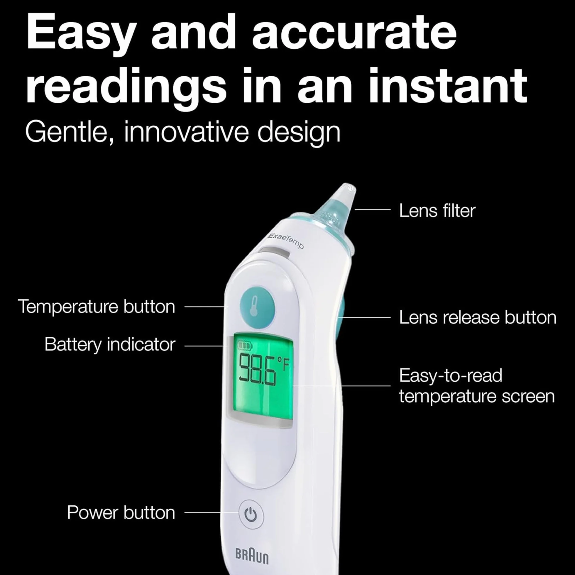 Braun ThermoScan 6 IRT6515 Thermomètre auriculaire numérique pour adultes bébés enfants