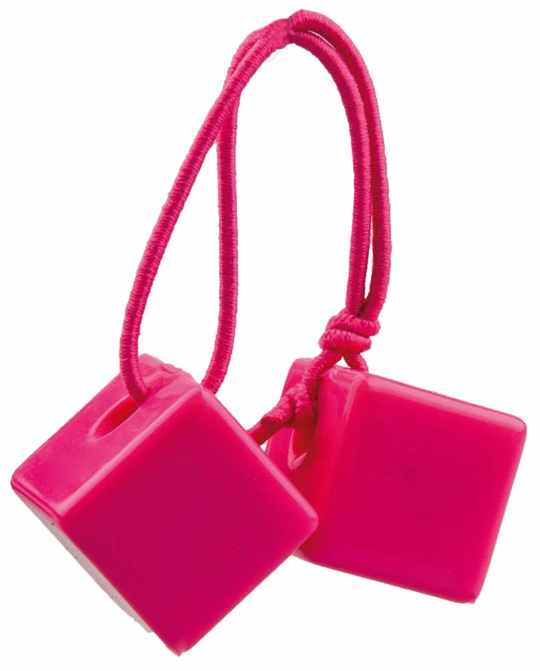 Cube queue de cheval à deux perles 5 pièces rose bleu jaune violet vert sur carton à suspendre