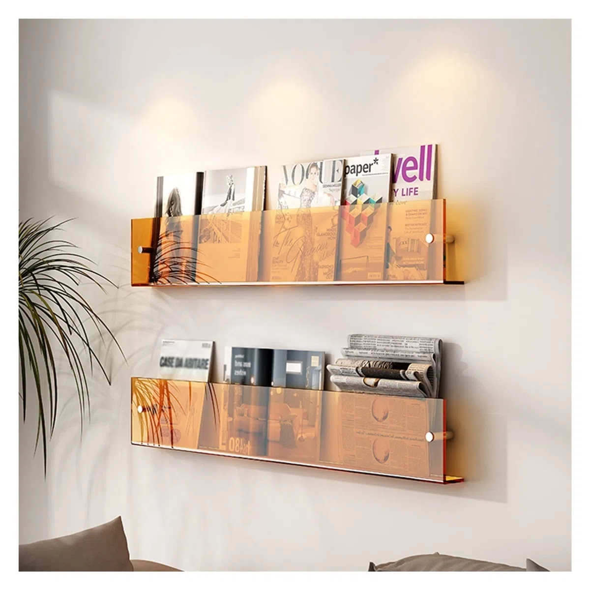 Présentoir à brochures/dépliants en Acrylique, Porte-revues, présentoir à catalogues, présentoir à journaux, Organisateur pour événements et magasins, Orange - Longueur 100 cm/39,4 Pouces