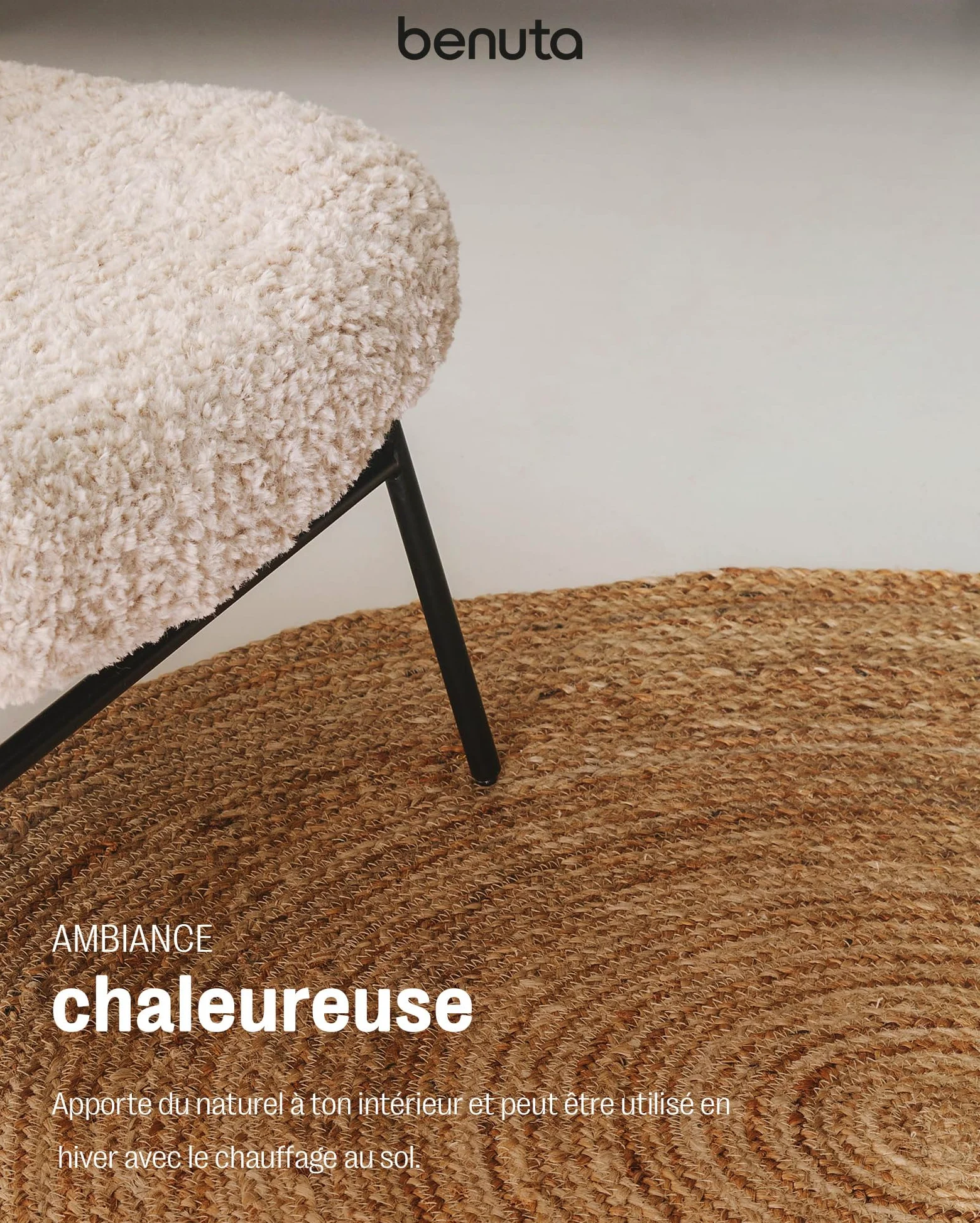benuta Jutta Tapis en Jute Naturel - Rond 90 cm - Tapis de Salon tissé à la Main - Design Naturel - Convient pour Chauffage au Sol