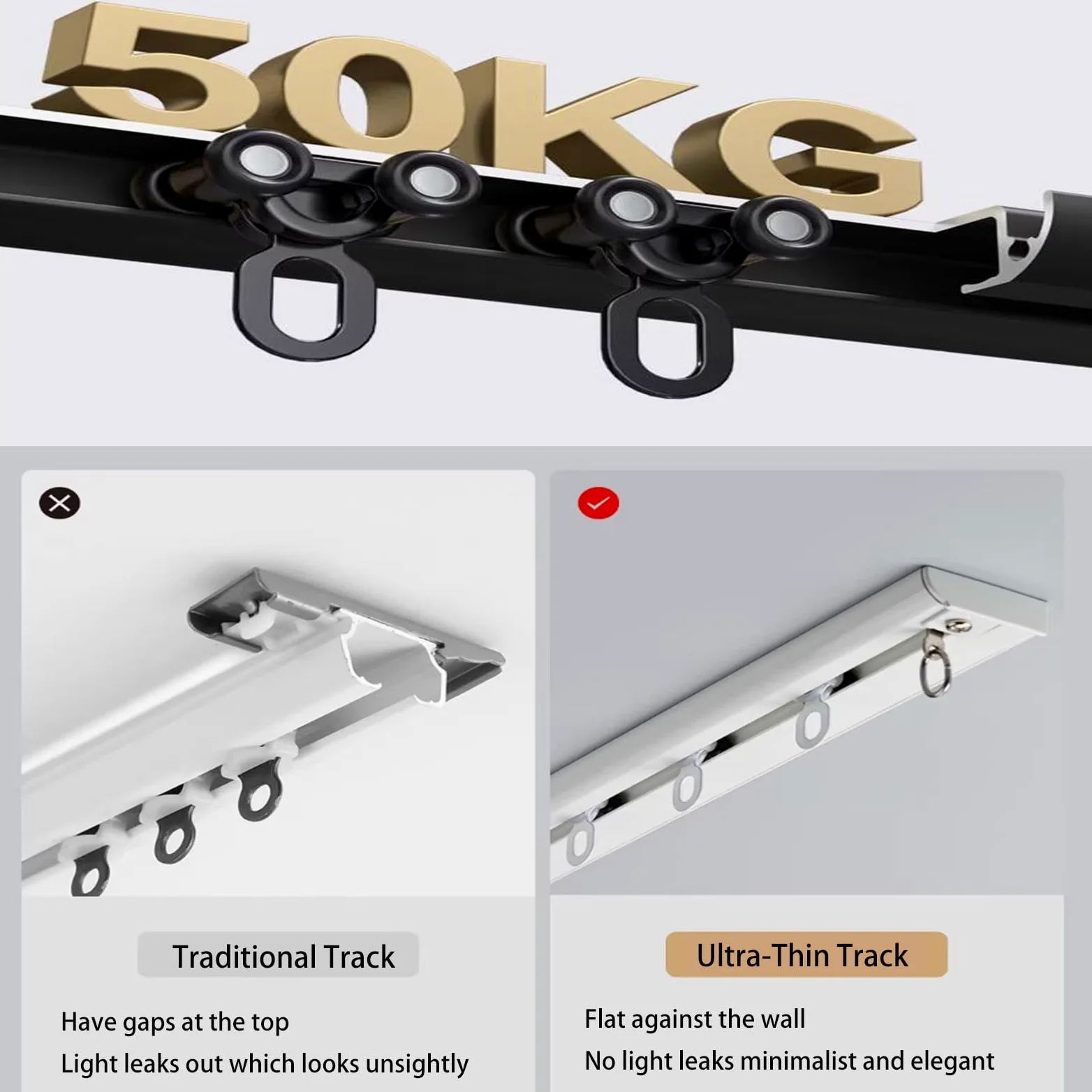 Rail Rideaux Plafond 1m 2m 3m 4m 5m 6m Tringle À Séparation De Pièces En Aluminium Rail Simple Pour Rideaux Rail Rideaux Plafond Silencieux Avec Crochets À Rouleaux Pour Bureau(White,2.8m/9.2ft)