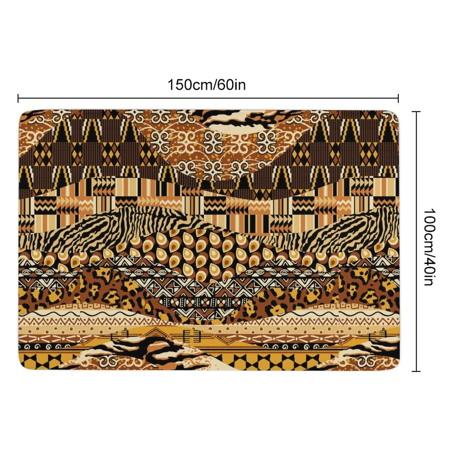 Tapis de sol patchwork de style africain, tapis de sol doux pour salon, chambre à coucher (100 x 150 cm)
