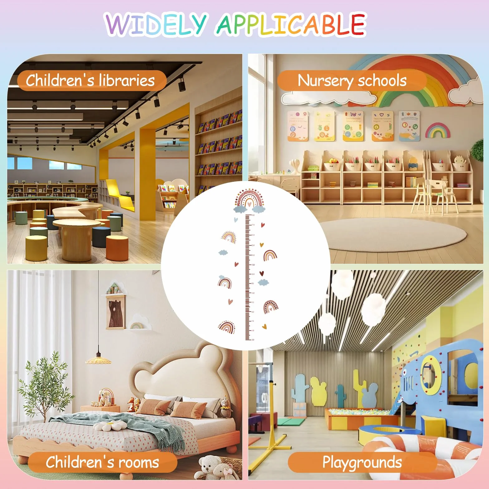 Sticker mural 3D arc-en-ciel toise de mesure bébé enfant 180 cm décoration murale