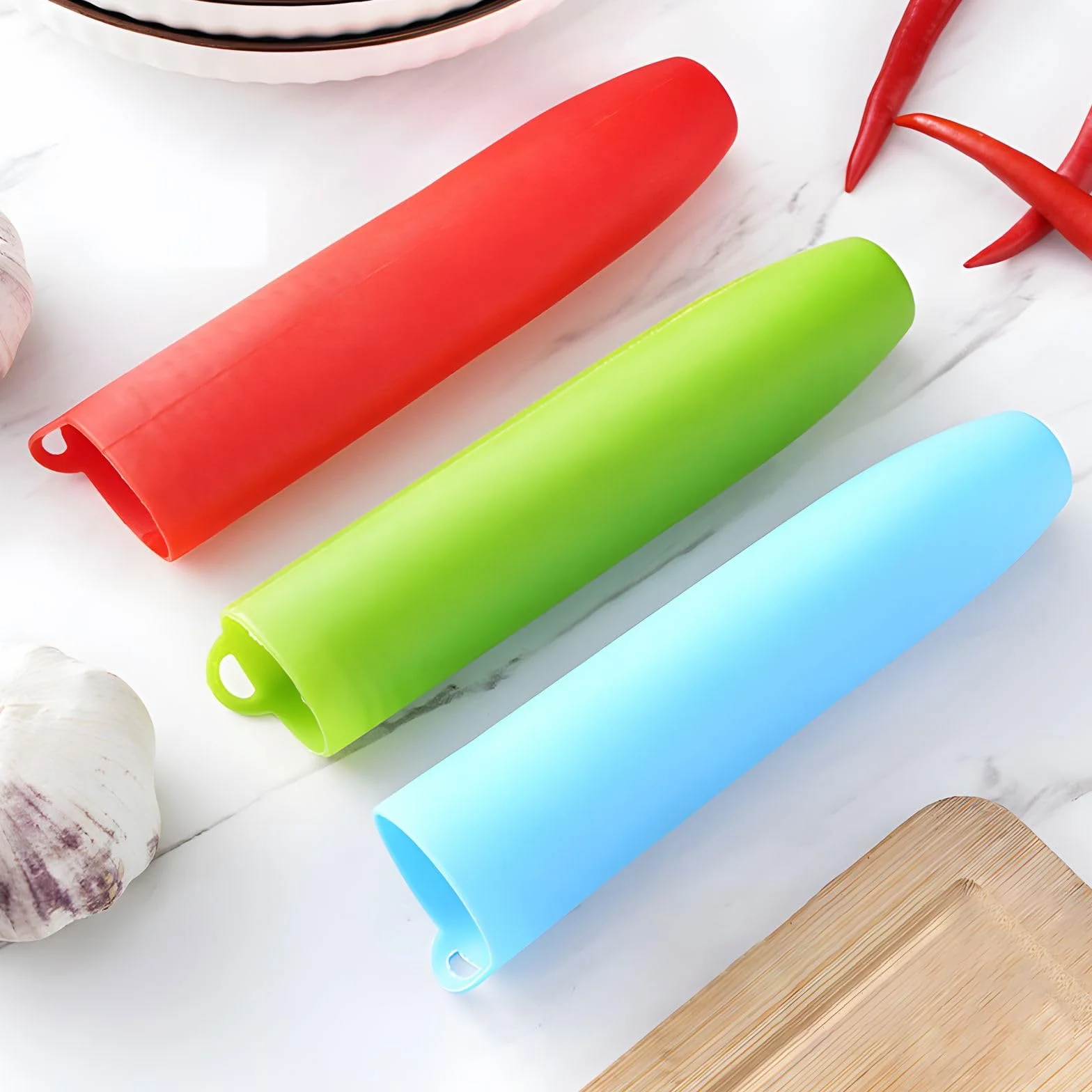 Éplucheur d'ail en silicone lot de 3 sans BPA qualité alimentaire