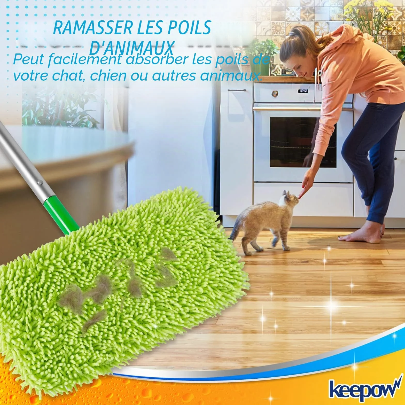 KEEPOW Chiffons Réutilisables Compatibles Swiffer Balai, Lavables, Microfibres pour Swiffer Sweeper Mop, Sec et Humide