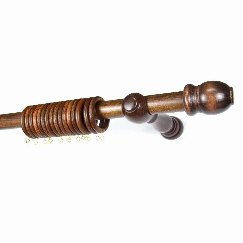 TENDAGGIMANIA Tringle RideauCouleur NOYER en Bois Resistant - Diamètre 35 mm - Longeur: 300 CM - Barre Rideau Mouvement Manuel - Avec Anneaux et tous les Accessoires