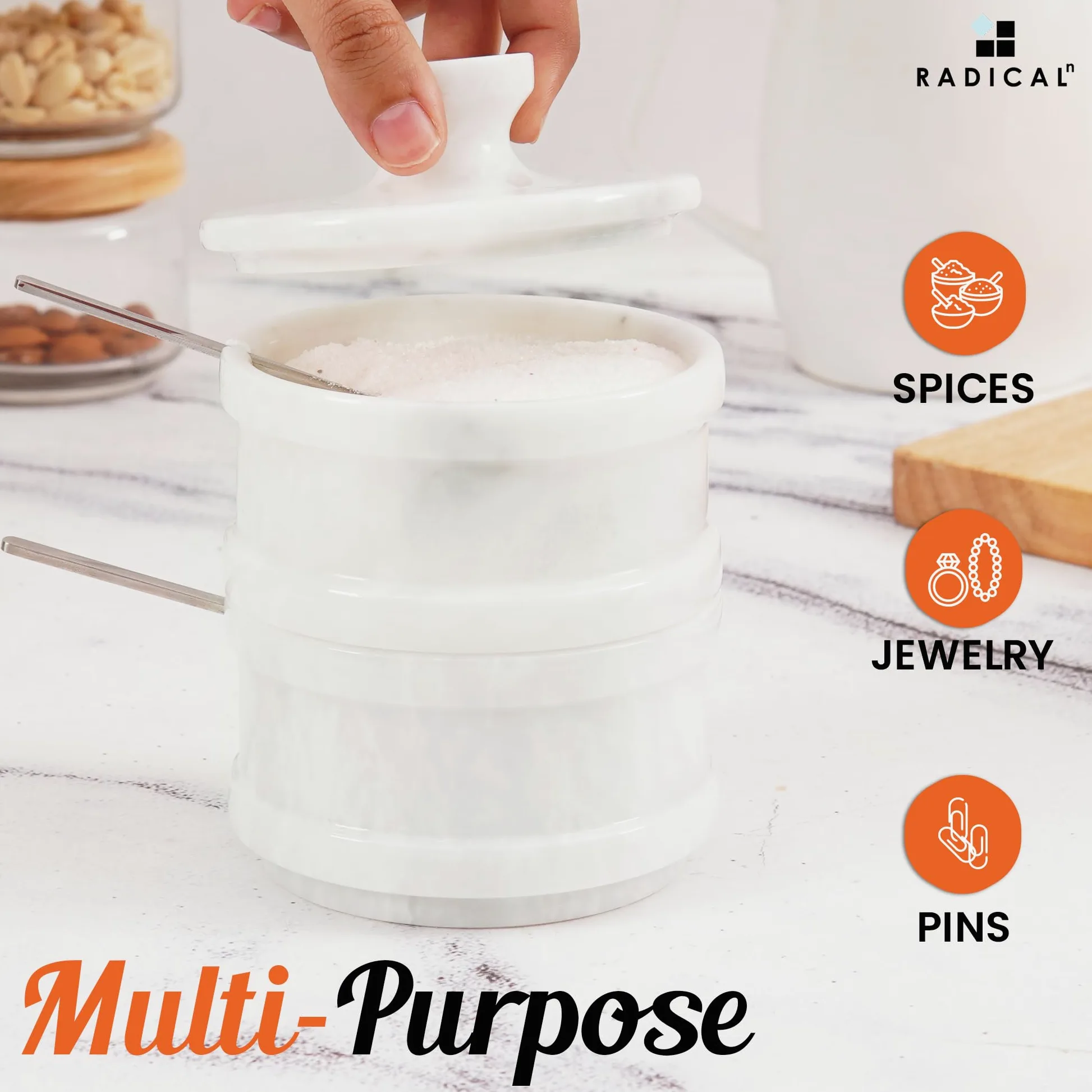 Radicaln Salière double de 12,7 cm et sucrier brun fait à la main – 5,1 cm par pot à herbes – Accessoires de cuisine – Idéal pour les bijoux, le beurre, le sucre et la décoration d'intérieur
