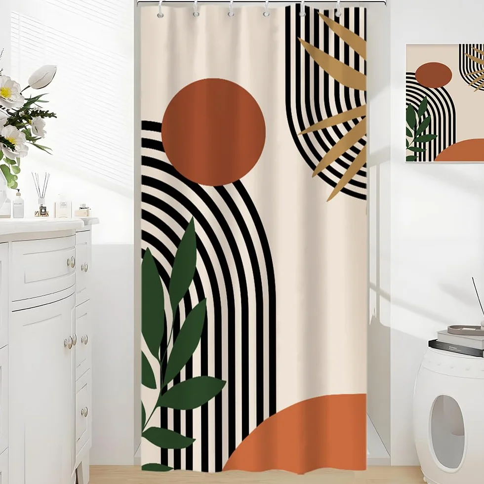 Rideau Douche Anti Moisissure Terracotta 90x180cm Tissu Lavable Orange Boheme Imperméable Salle de Bain avec 6 Crochets