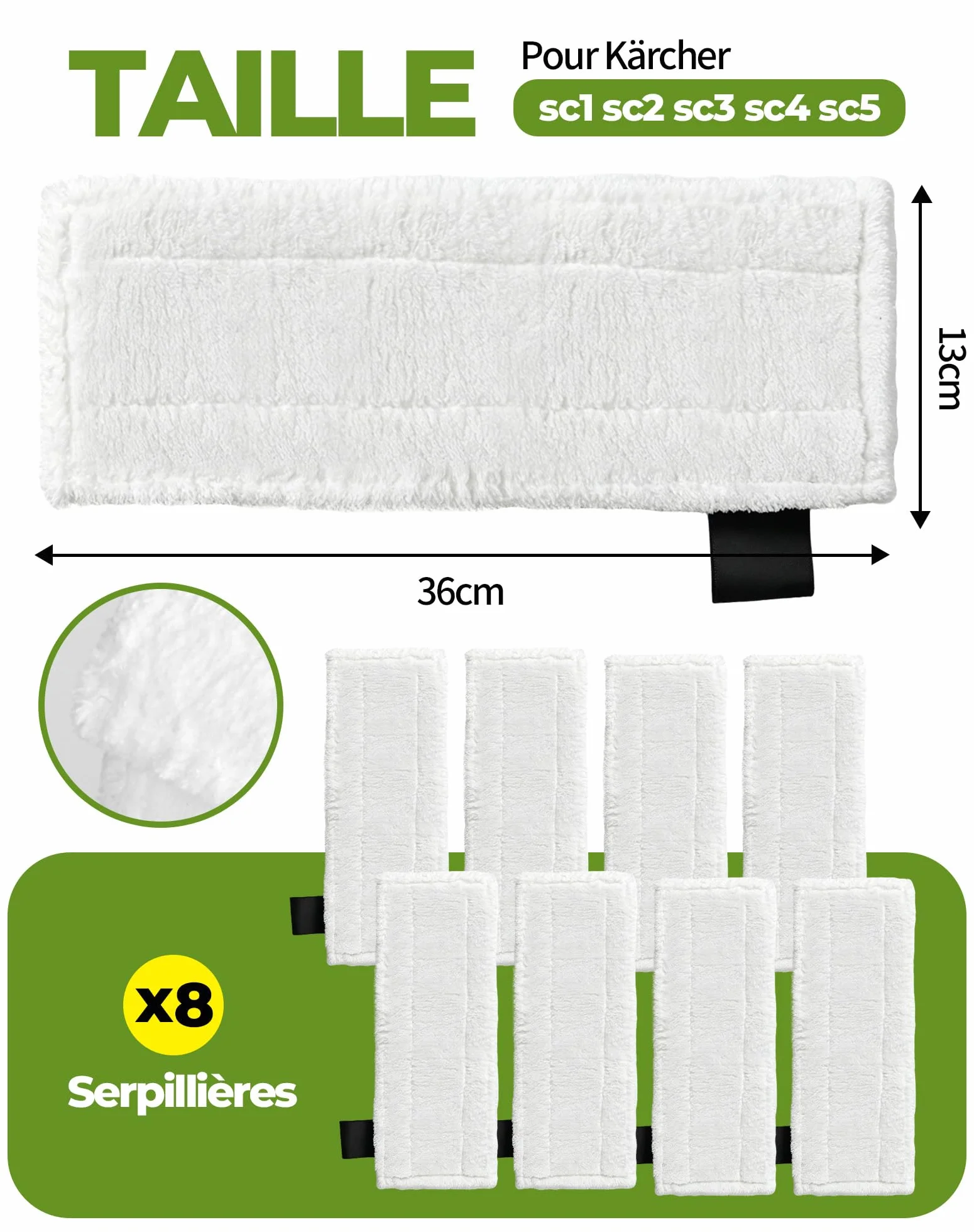 Accessoires pour Kärcher SC2 SC3 SC4 SC5 Serpillières pour Nettoyeur Vapeur EasyFix 8 pièces