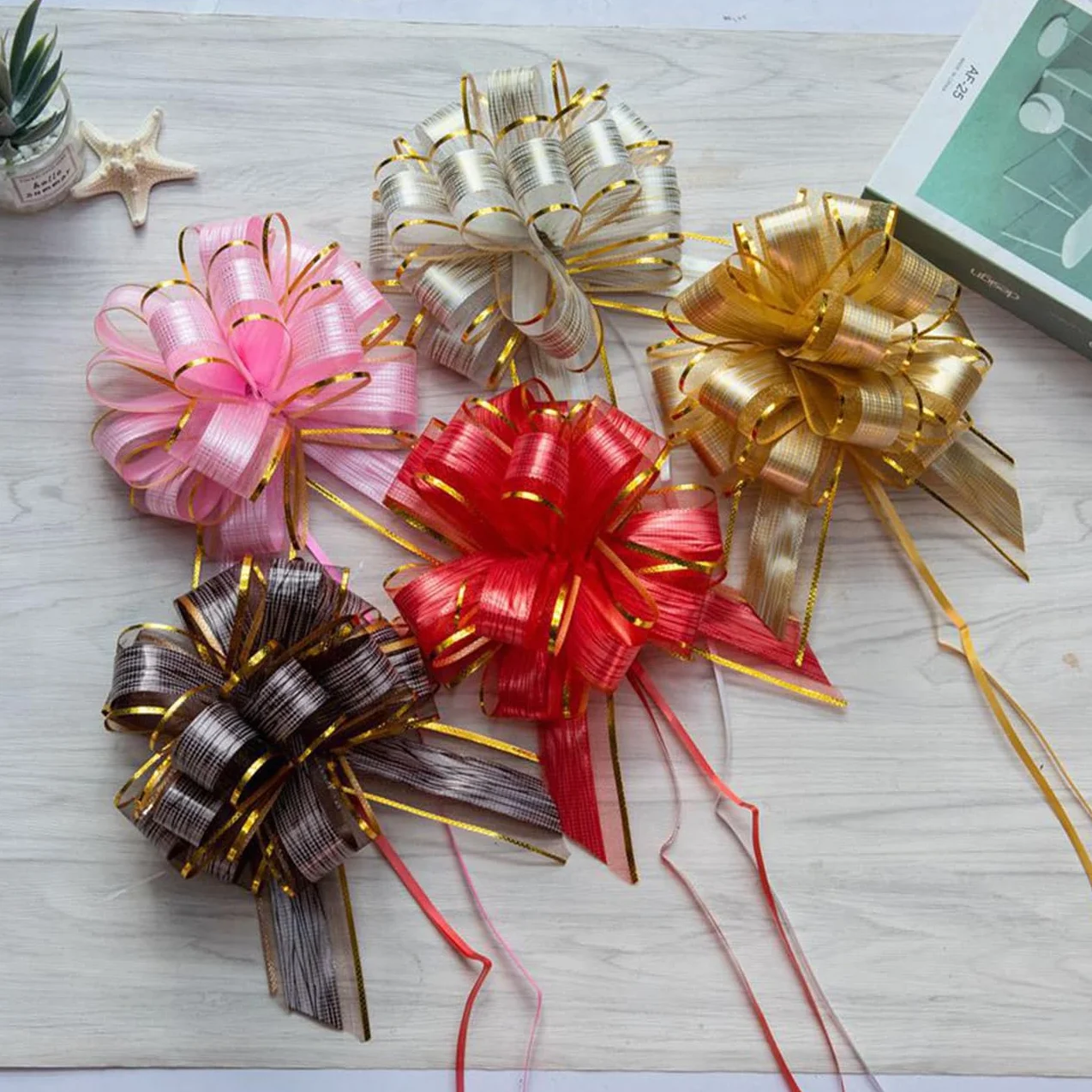 Grands Nœuds à Tirer pour Cadeau 16cm, Organza Nœuds Décoratifs pour Fêtes, Blanc