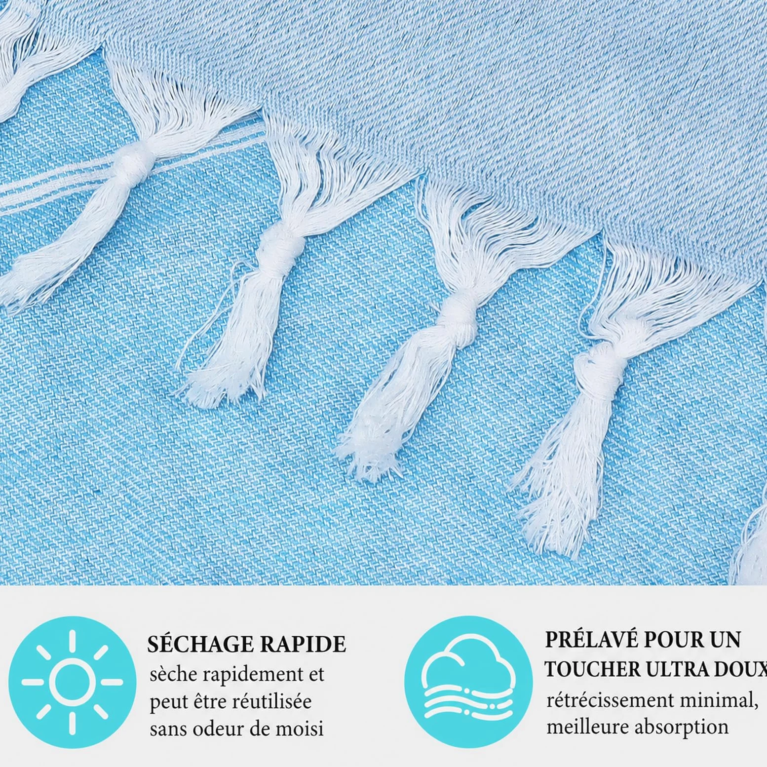 Lot de 6 Serviettes de Plage Fouta en Coton, 90 x 180 cm, avec Franges | Draps de Bain Légers à Séchage Rapide pour Vacances, Piscine, Camping, Spa, Hammam et Salle de Bain