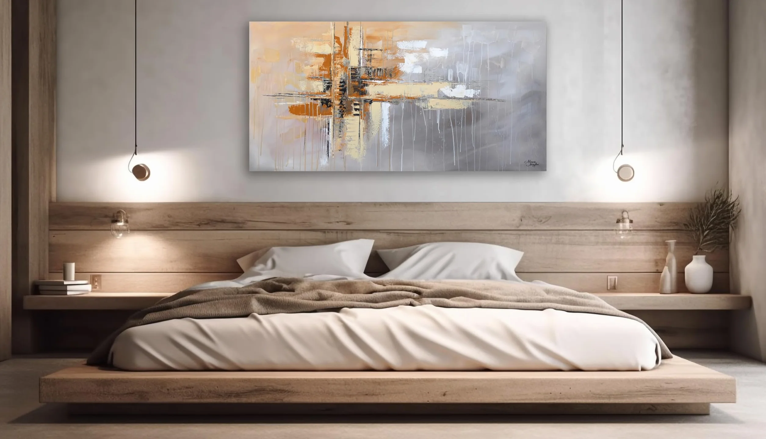 Tableau Peint à la Main 120x60 cm Toile sur Cadre en Bois Monica Mirafiori