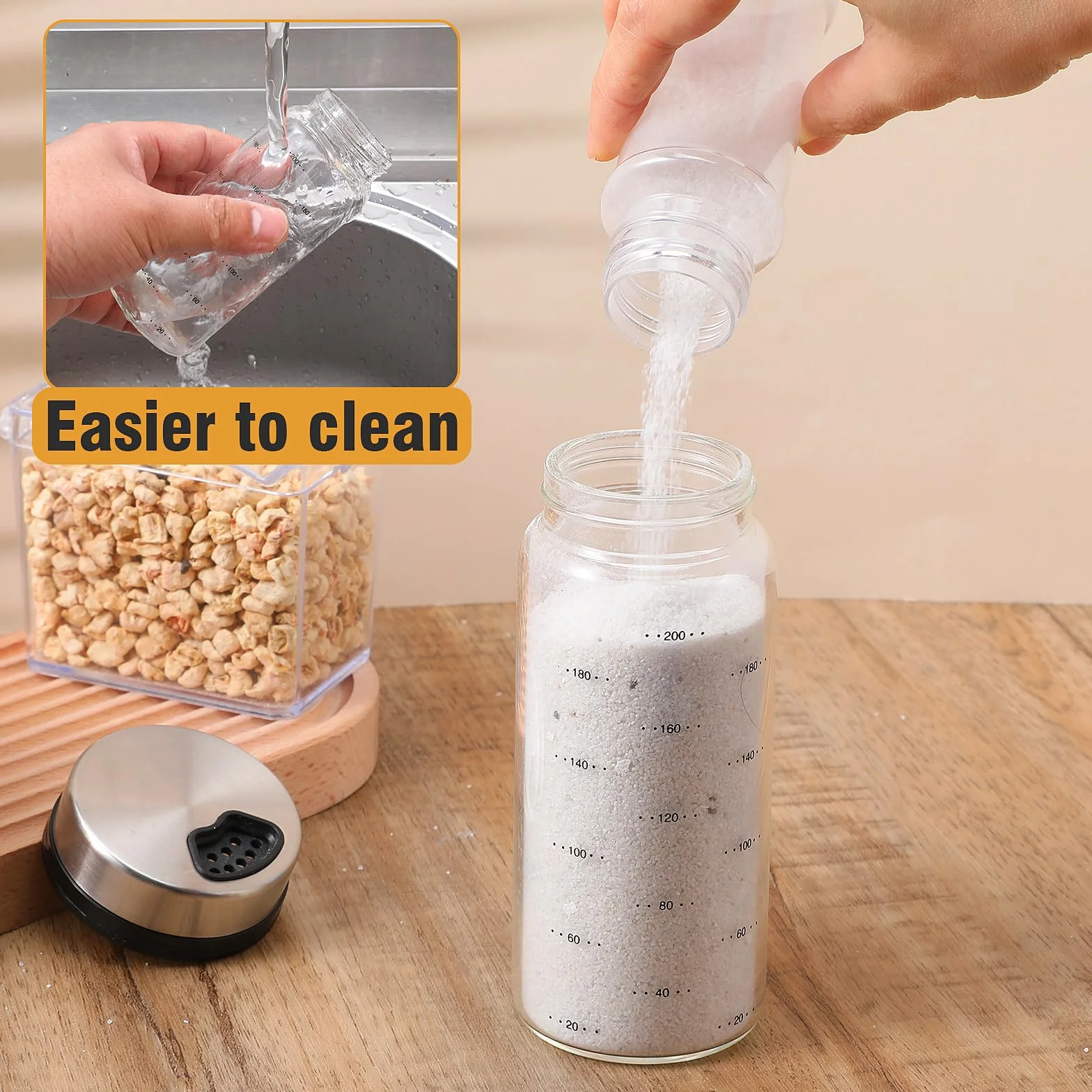 Salière et poivrière en verre avec trous réglables, shaker d'assaisonnement résistant à l'humidité