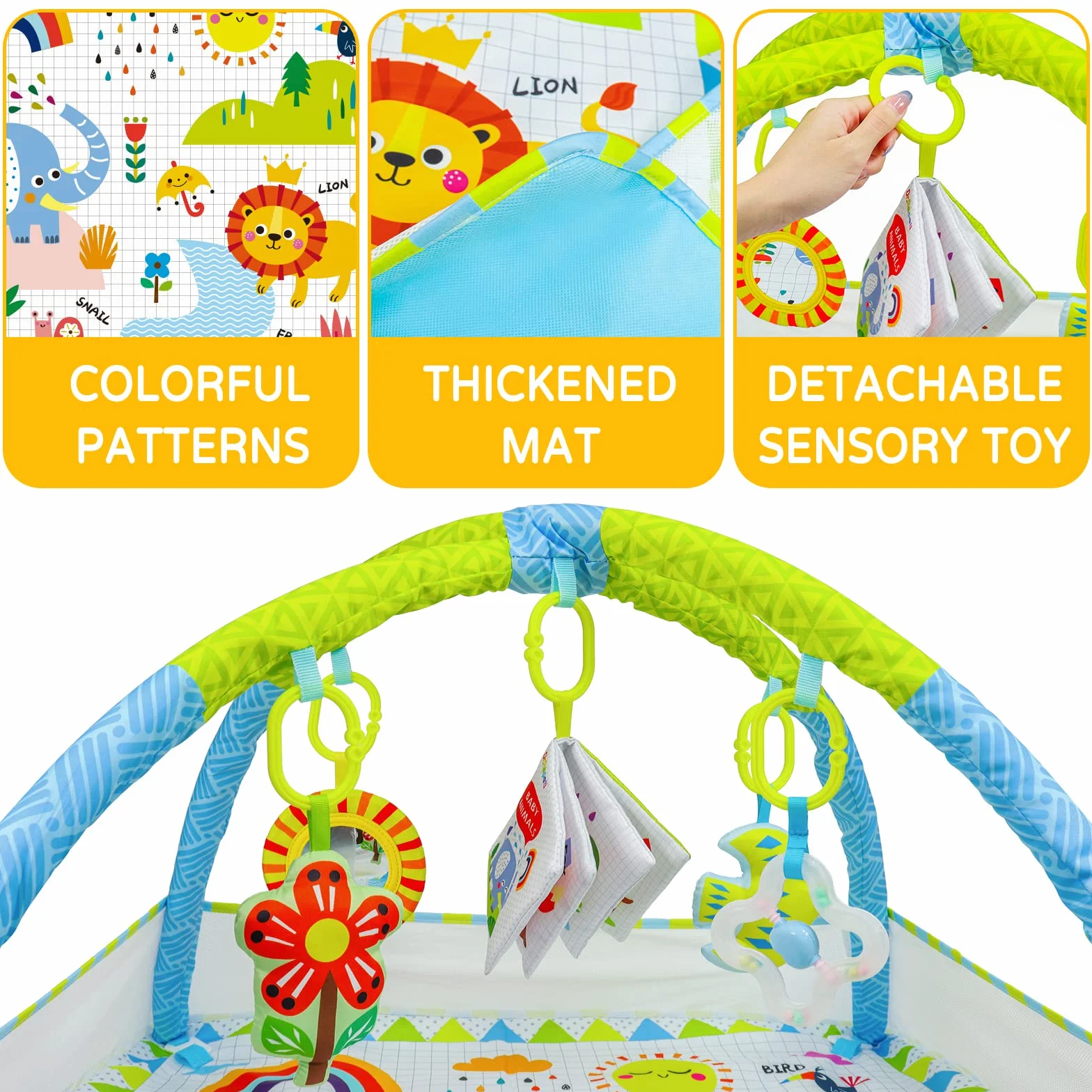 Dr.Rapeti Tapis d'éveil Bébé avec Arche, Jouets Amovibles, Miroir, Livre en Tissu, Balles