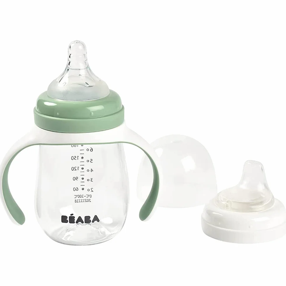 BÉABA Biberon Tasse d'apprentissage 2 en 1 210 ml Vert sauge