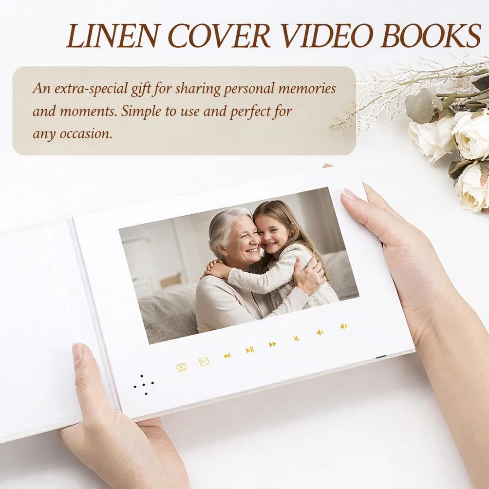 Cadre photo numérique 7 pouces IPS écran lin luxe, 4 Go mémoire, batterie rechargeable, vidéo HD