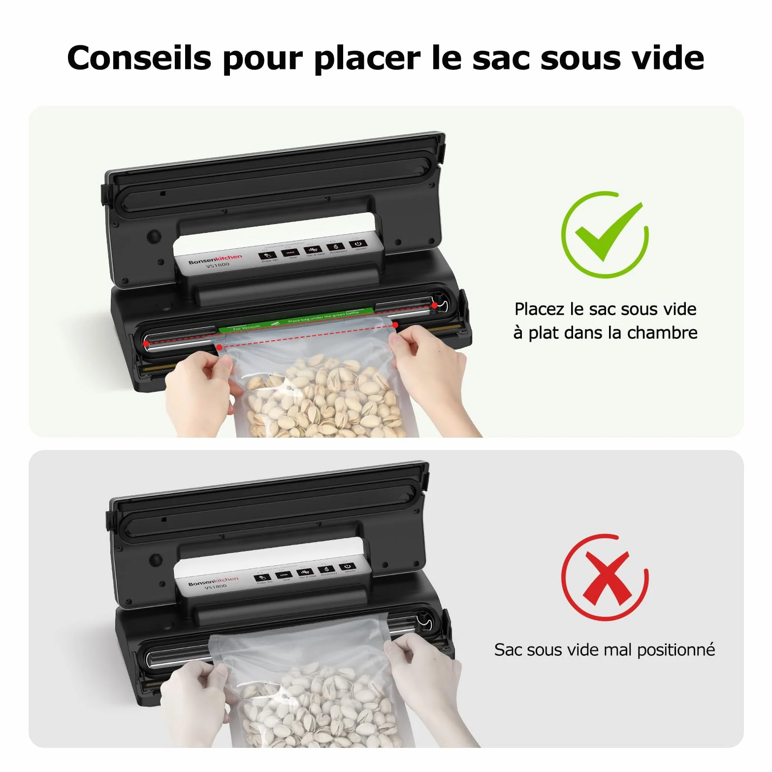 Bonsenkitchen Machine Sous Vide VS1800, Soudure Robuste 30 cm, Fonction Pulse