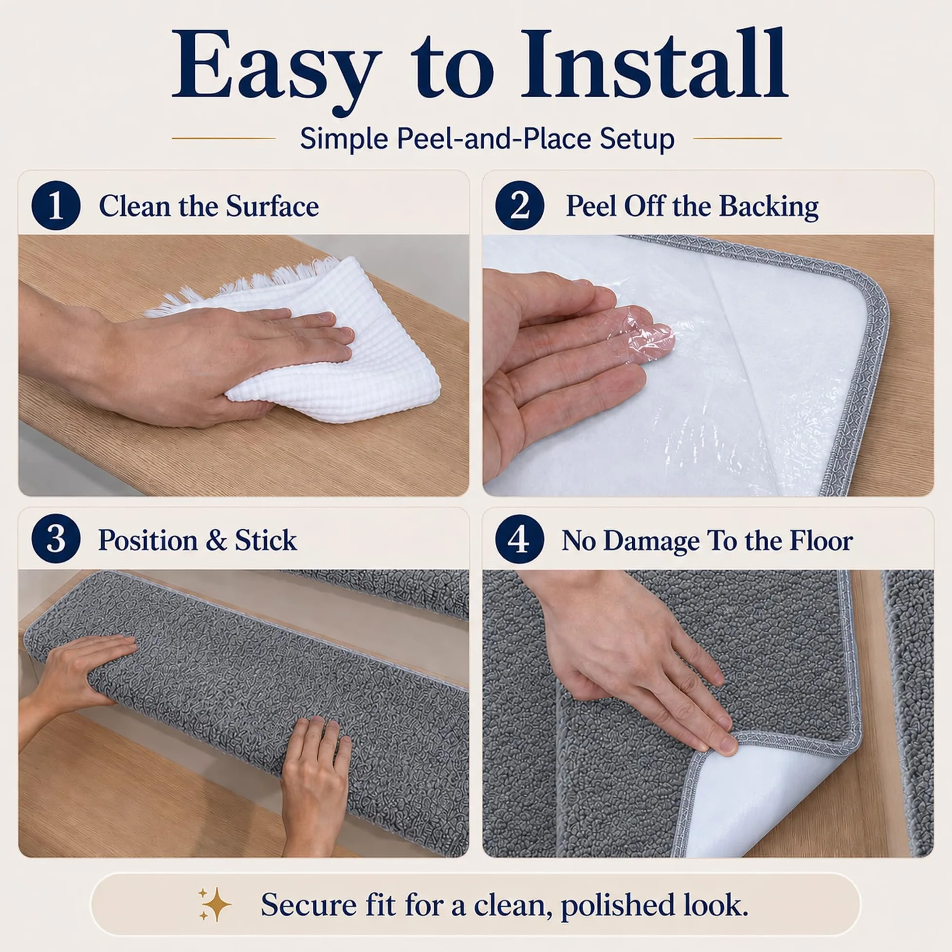 4 Pièces Tapis Antidérapants pour Escalier Tournant Auto-Adhésifs | Tapis doux avec dos adhésif. Idéal pour escaliers en bois ou colimaçon. Protège les marches et prévient les glissades.