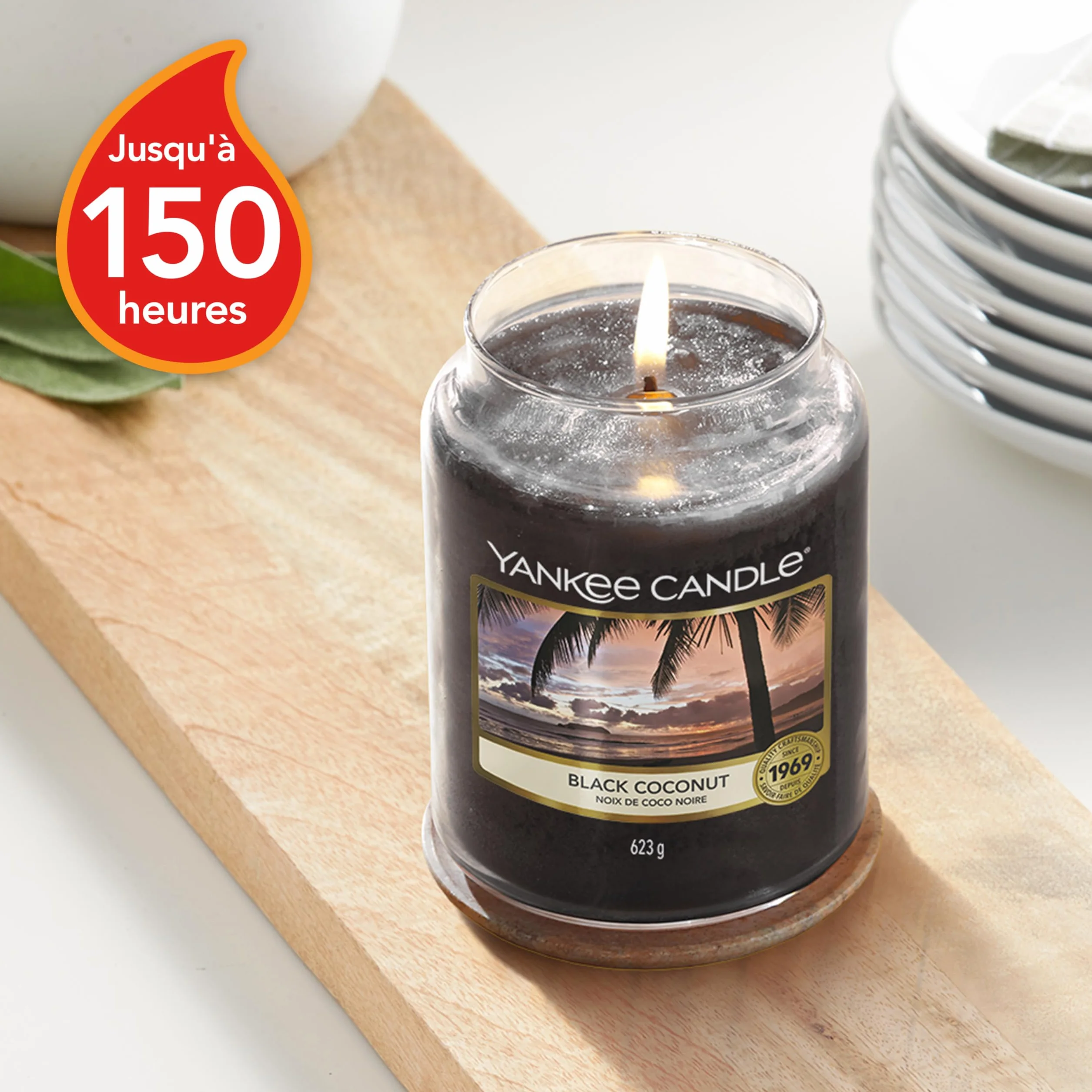 Yankee Candle Bougie Parfumée Noix de Coco Noire Jarre Longue Durée 150 Heures
