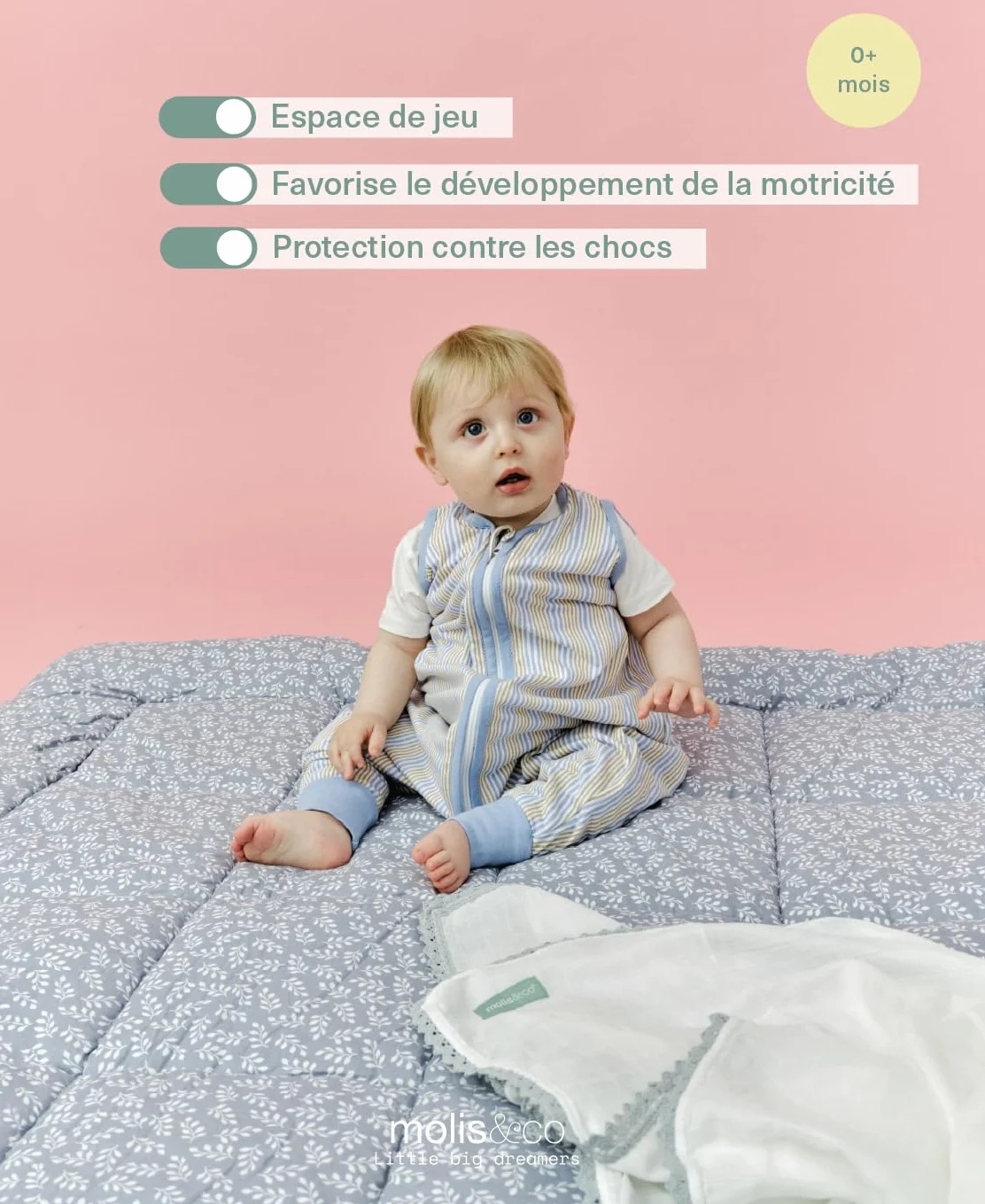 molis&co. Tapis de Jeu pour bébé 120 x 120 cm Pliable Oeko-TEX 100 Bleu