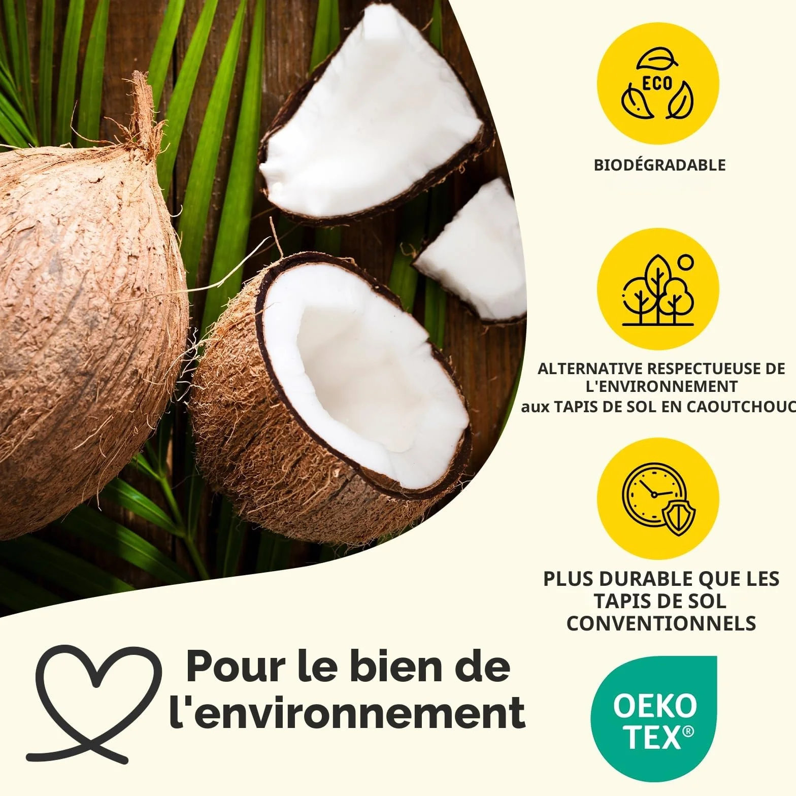 Paillasson en coco naturel 60 x 90 cm antidérapant KARAT