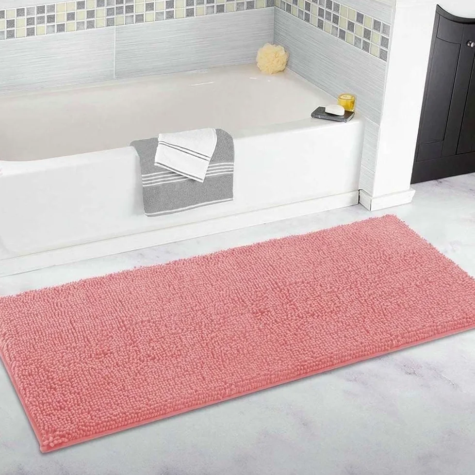 Tapis de bain en peluche – Tapis de salle de bain chenille ultra doux, antidérapant, super absorbant l'eau, long tapis de couloir pour un usage domestique