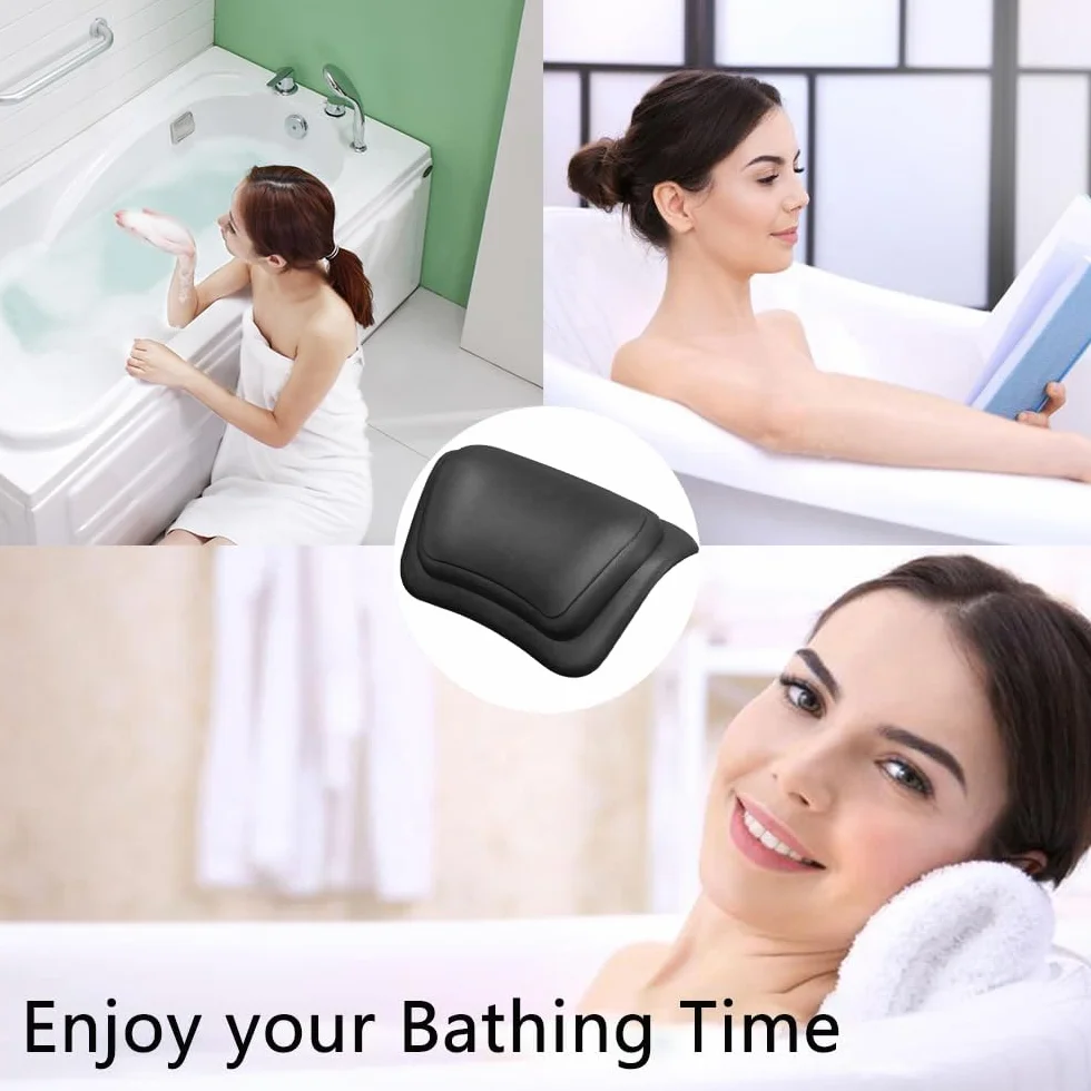 Oreiller de Bain Imperméable Coussin Baignoire Ergonomique Ventouses Antidérapantes Confort Cervical Noir