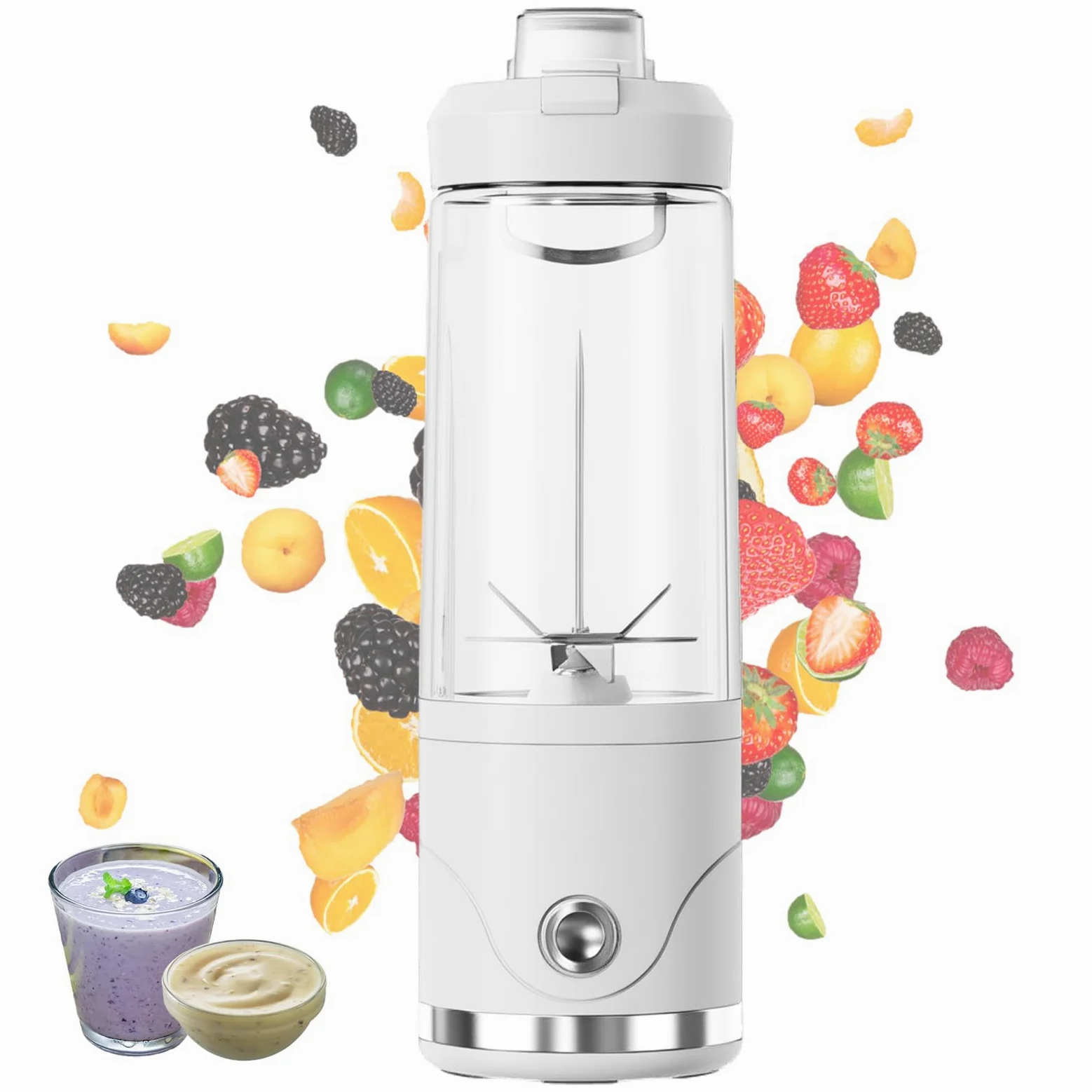 Mixeur portable 650 ml, 75 W sans fil avec 6 lames en acier inoxydable, design amovible, rechargeable pour les voyages, la gym, le sport et une utilisation quotidienne