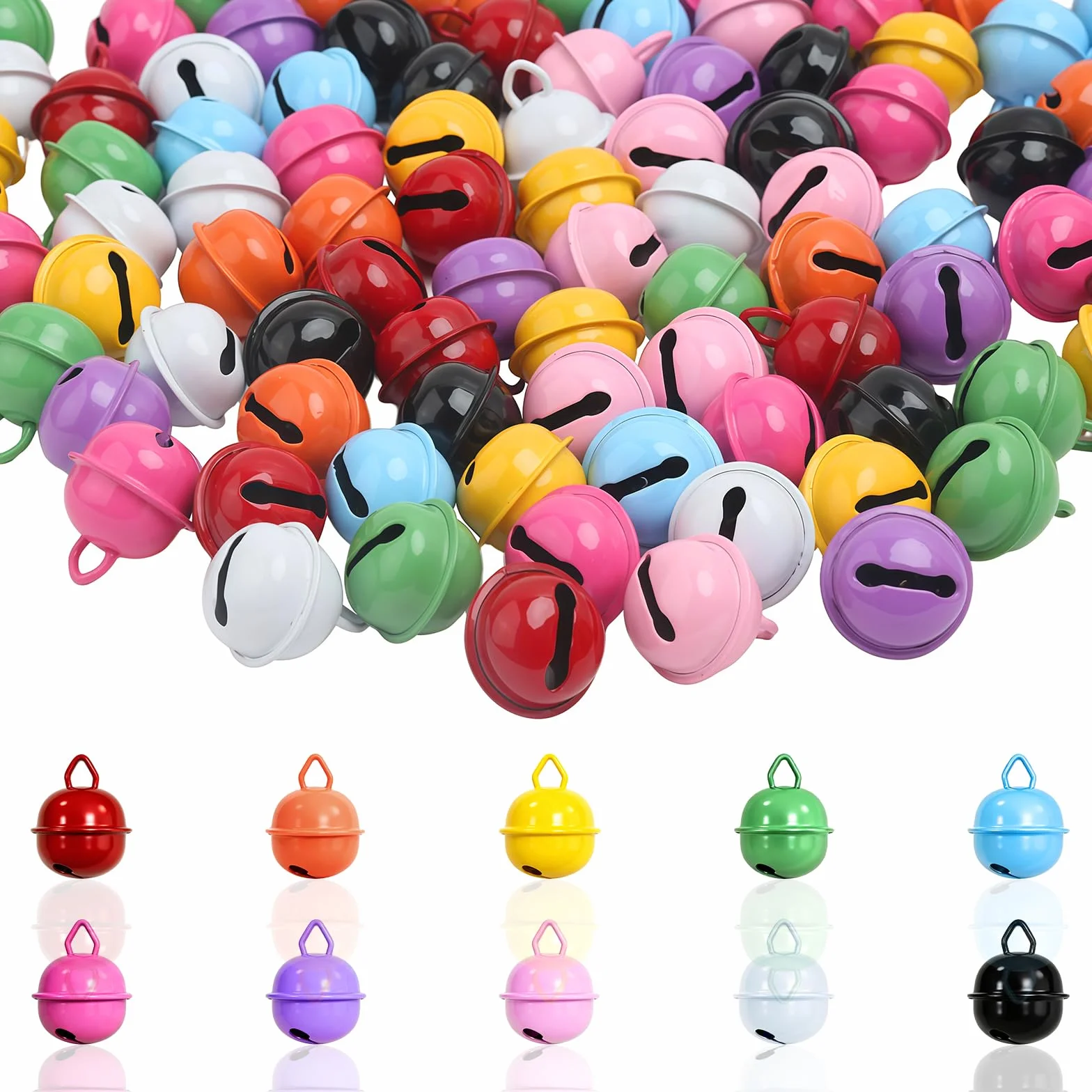 HavaCue 100 Pièces Grelots Clochettes Colorées 18mm Métal pour Bijoux Artisanat Décoration Noël Colliers Chats Chiens