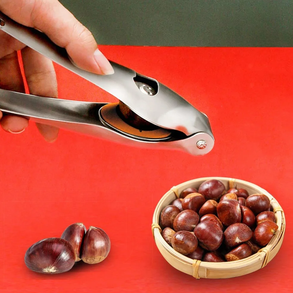 Casse-Noix en Acier Inoxydable, Pince à Châtaignes Multifonctionnelle pour Noix, Noisettes, Amandes