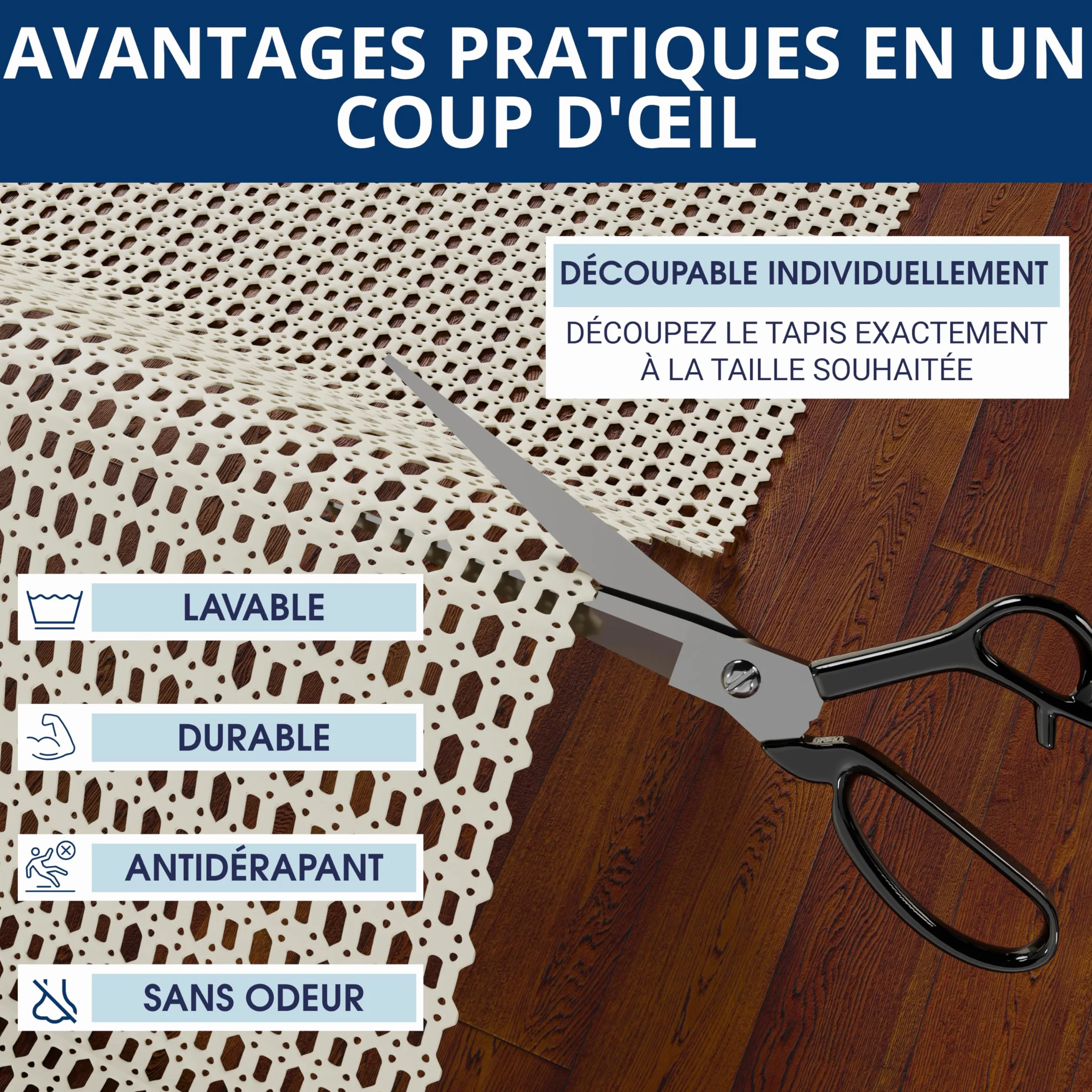 Sous-Tapis Antidérapant Maintien Extra Fort sans Colle Découpable pour Parquet Carrelage Stratifié Lavable Réutilisable
