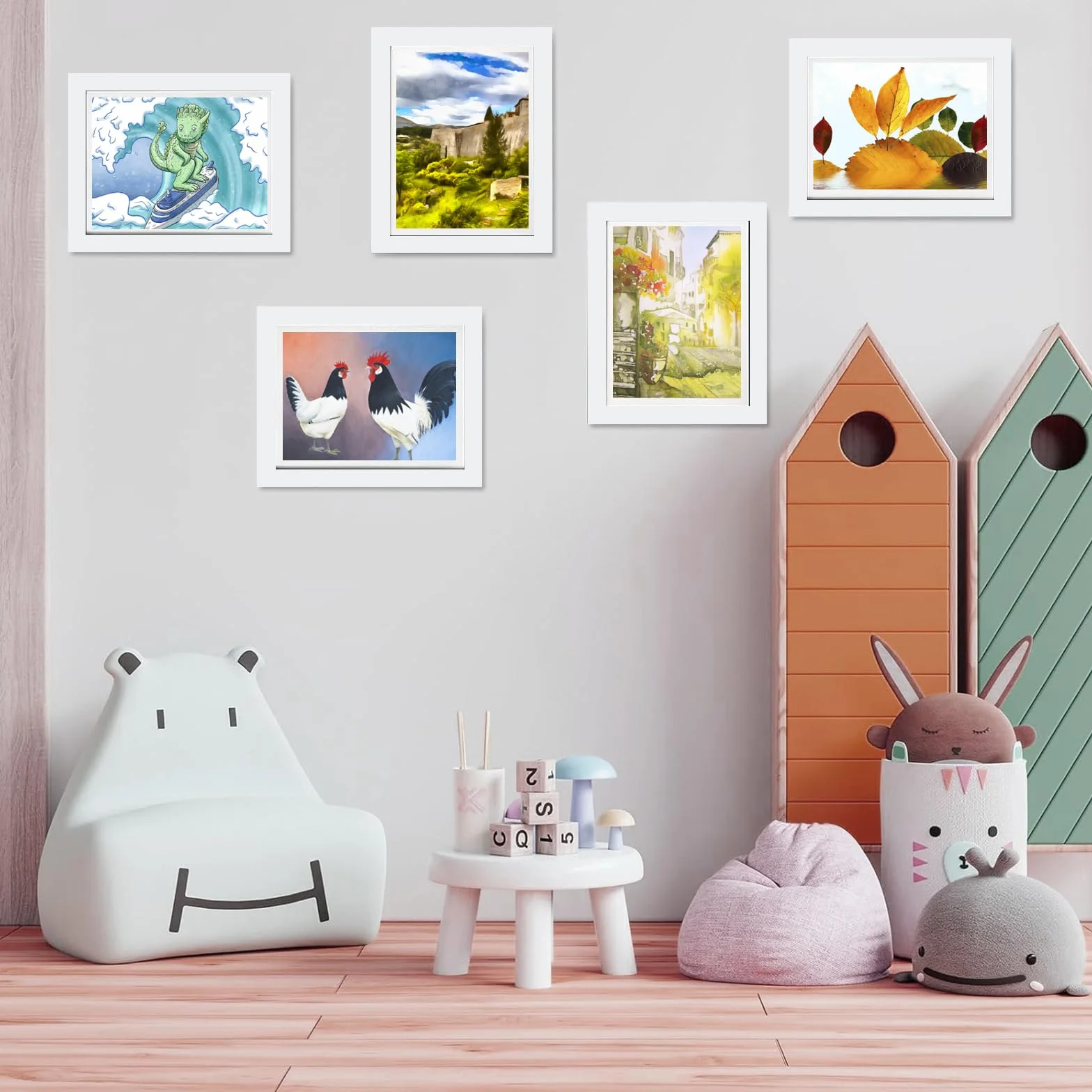 Cadre photo en bois pour enfants Format A3 32x49 cm Ouverture avant Blanc