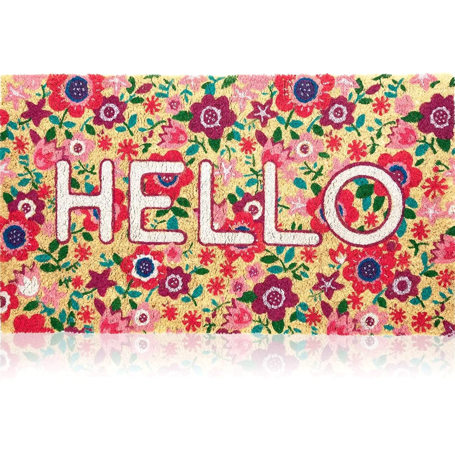 Juvale Paillasson en fibre de coco avec fleurs Motif floral Hello 76,2 x 43,2 cm