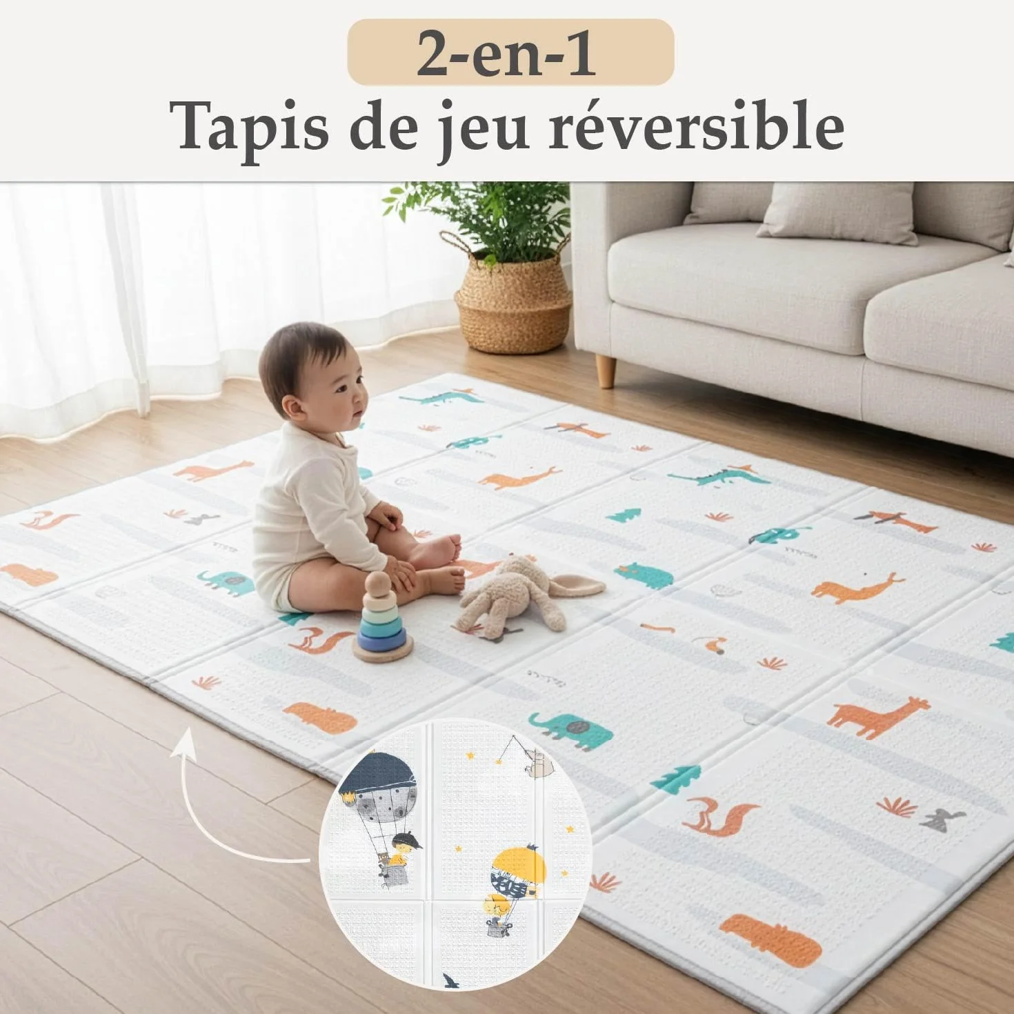 Tapis Éveil Bébé Pliable Réversible 180x150 cm Motricité Mousse Épais Imperméable Non Toxique