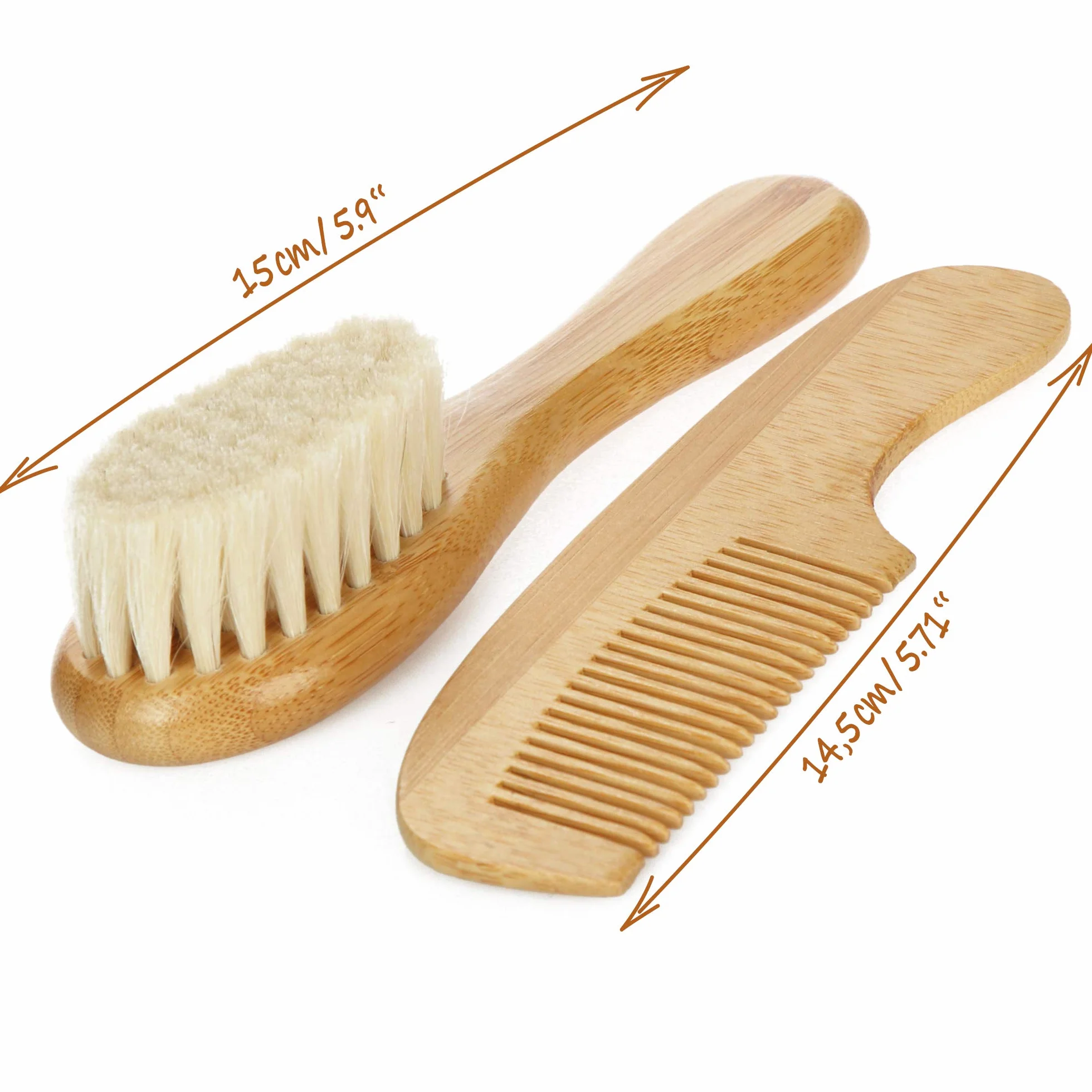 Ensemble de Soins capillaires bébé Brosse à Cheveux en Bambou Poils Doux Laine Peigne Mouton