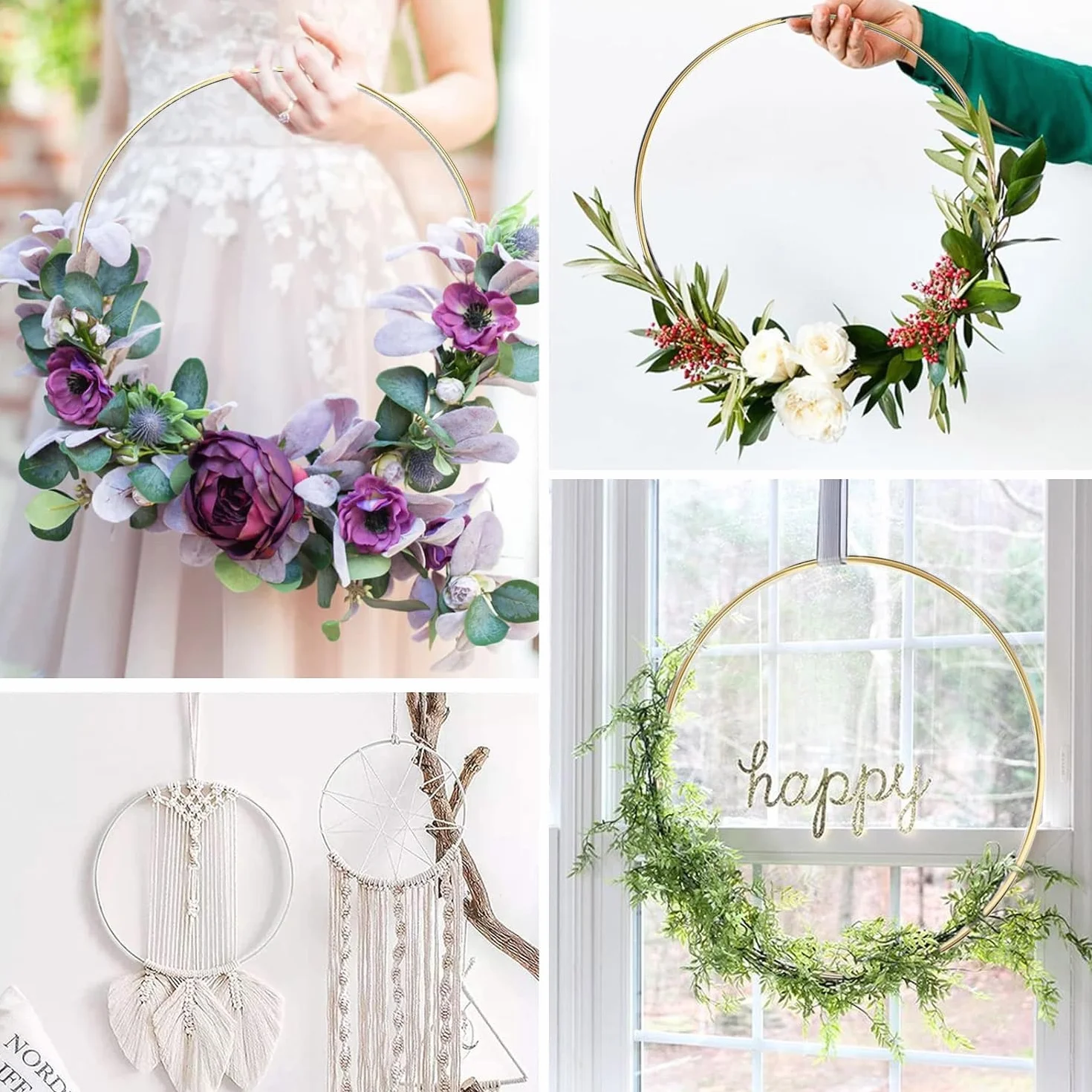 Cercle Metal Attrape Rêve Anneau 20cm 25cm 30cm Bricolage Couronne Floral Doré