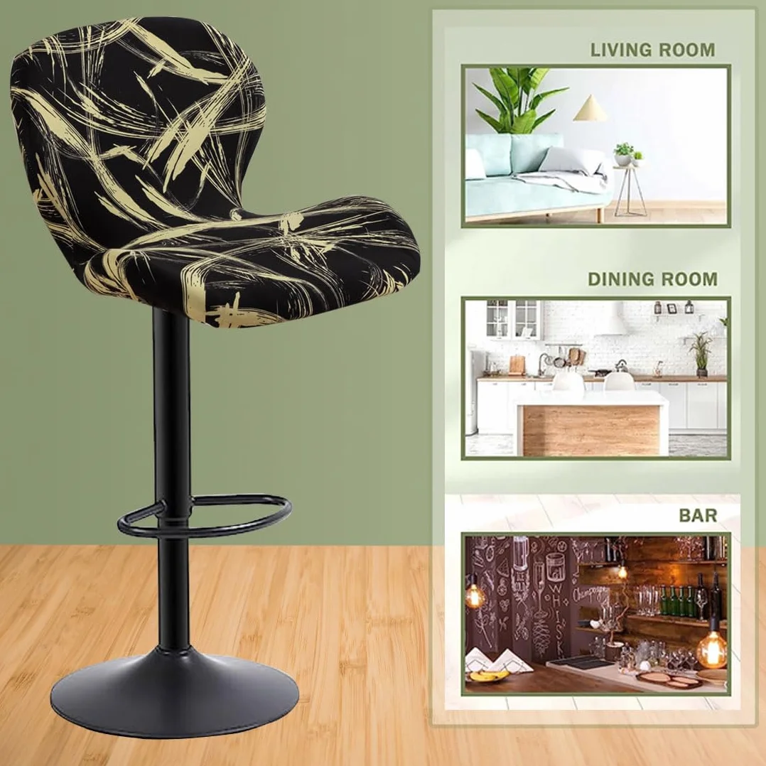 Levoberg Housse de Tabouret de Bar Incurvé Extensible avec Dossier Couverture Rotatif 4 Pièces