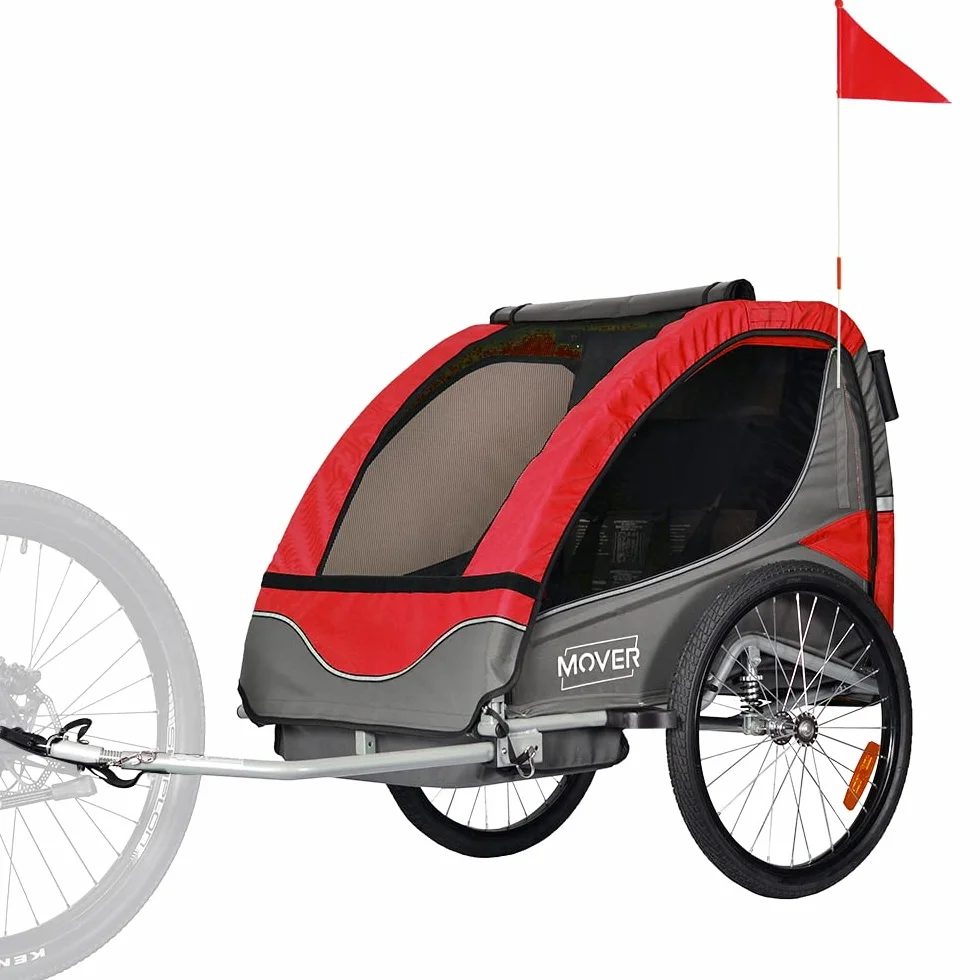 Remorque Vélo Enfants Pliable Tout-Terrain 1 ou 2 Enfants - Chariot de Transport Multifonction (Rouge)