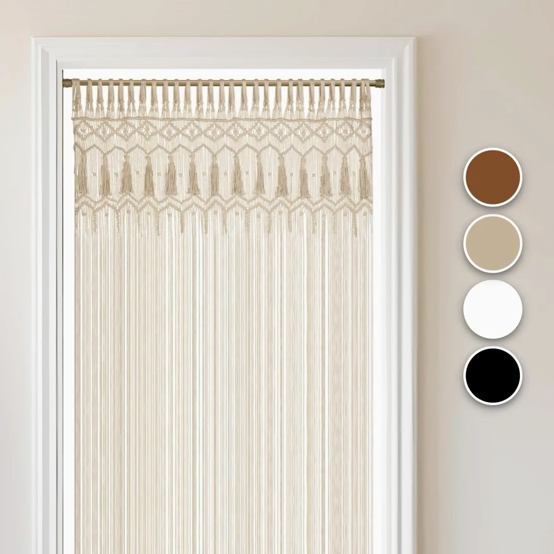 Cozyor Rideau de Porte en macramé - Style bohème - 132 x 200 cm - Séparateur de pièce - Tenture Murale et décoration - Beige - pour Arches de Mariage, Salon, Balcon - Fabriqué à la Main