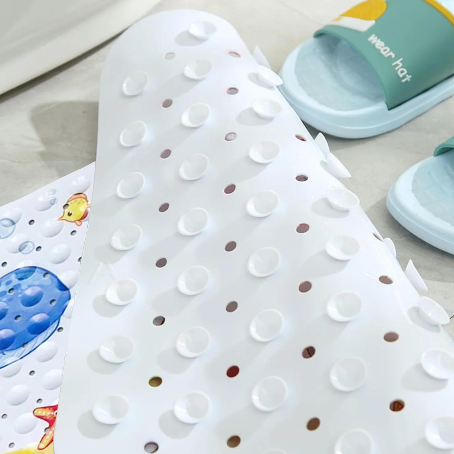 Tapis de Bain Antidérapant Bébé 100x40 cm Ventouses Motif Pieuvre Rose