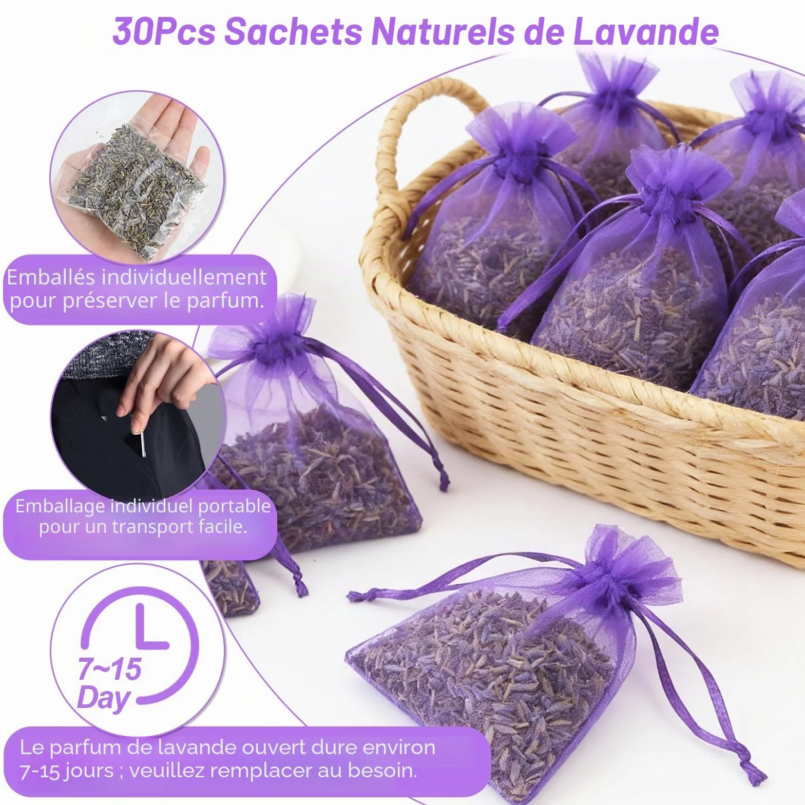 Sachets de Lavande 30 pièces Anti Mites Textiles Vêtements Lavande Séchée Déodorisant Naturel Maison