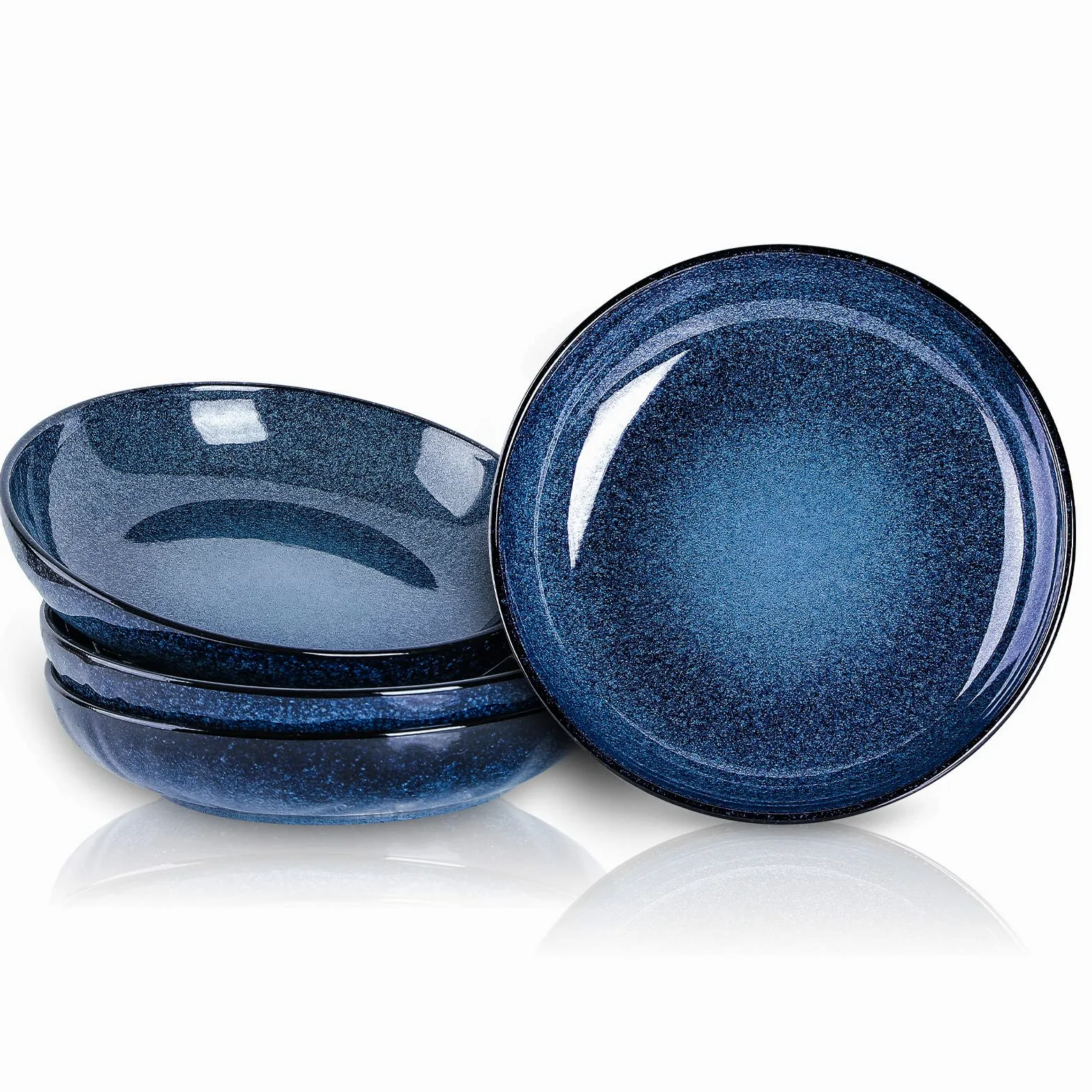 vicrays Grands bols de service à salade et pâtes en céramique - Large et peu profond - 1,3 l - Grandes assiettes plates en porcelaine - 25,4 cm - Design plat - Bleu - Passe au micro-ondes et au