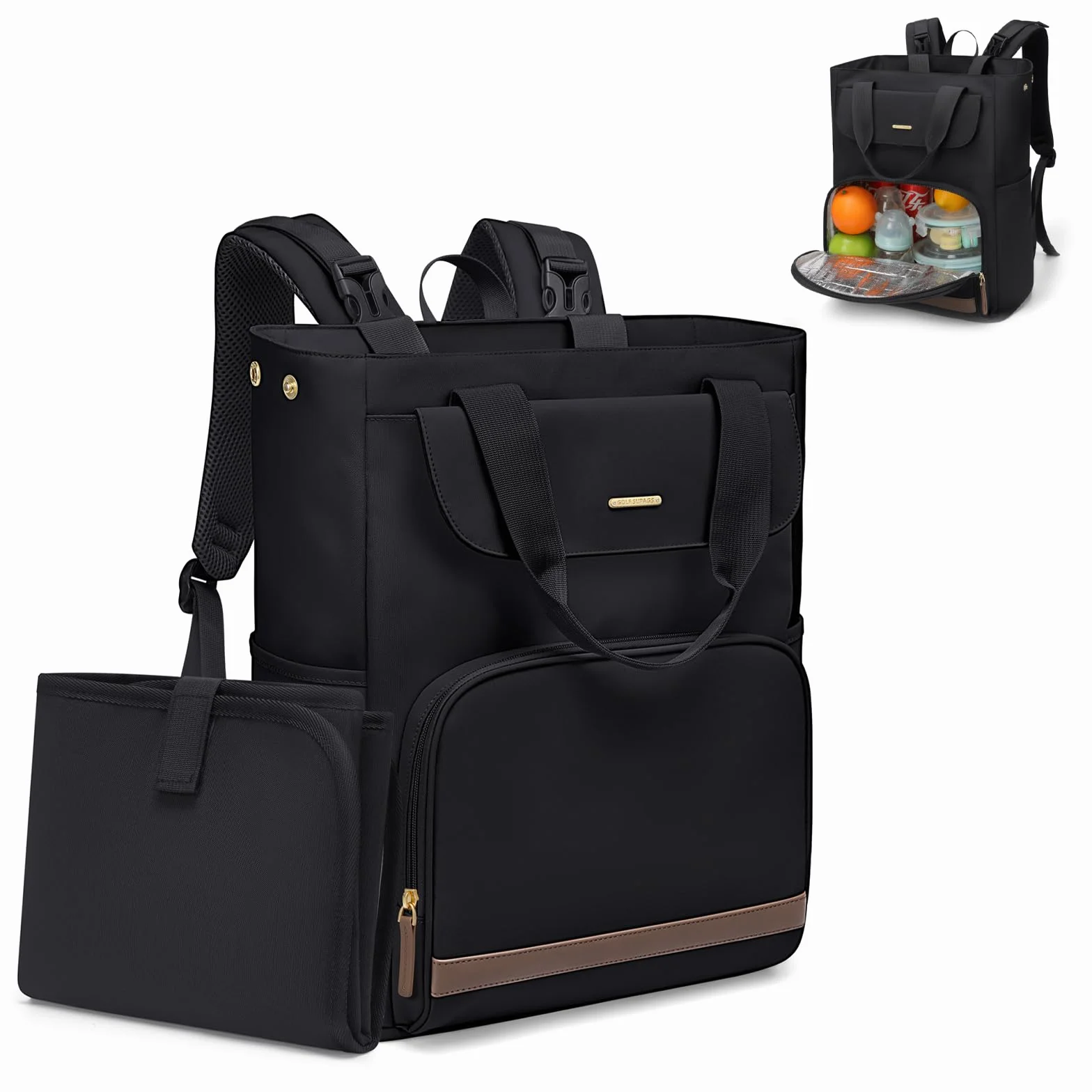 Sac à Langer Bebe GOLF SUPAGS 25L Portable avec Matelas Isotherme Maternité (Noir)