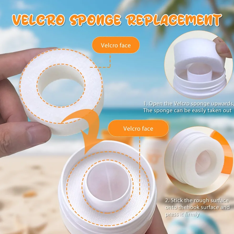 Applicateur de crème solaire 2 Pièces 100ml Roll-on Rechargeable Éponge Portable avec Crochet